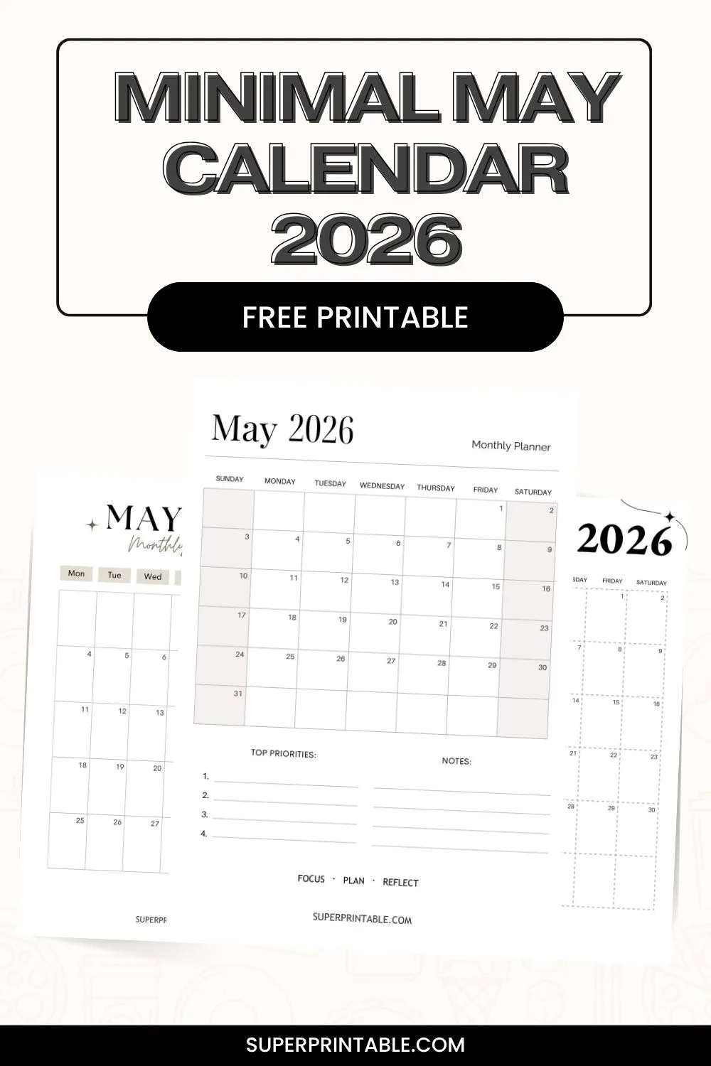10 Minimal May Calendar 2026 Pinterest Image