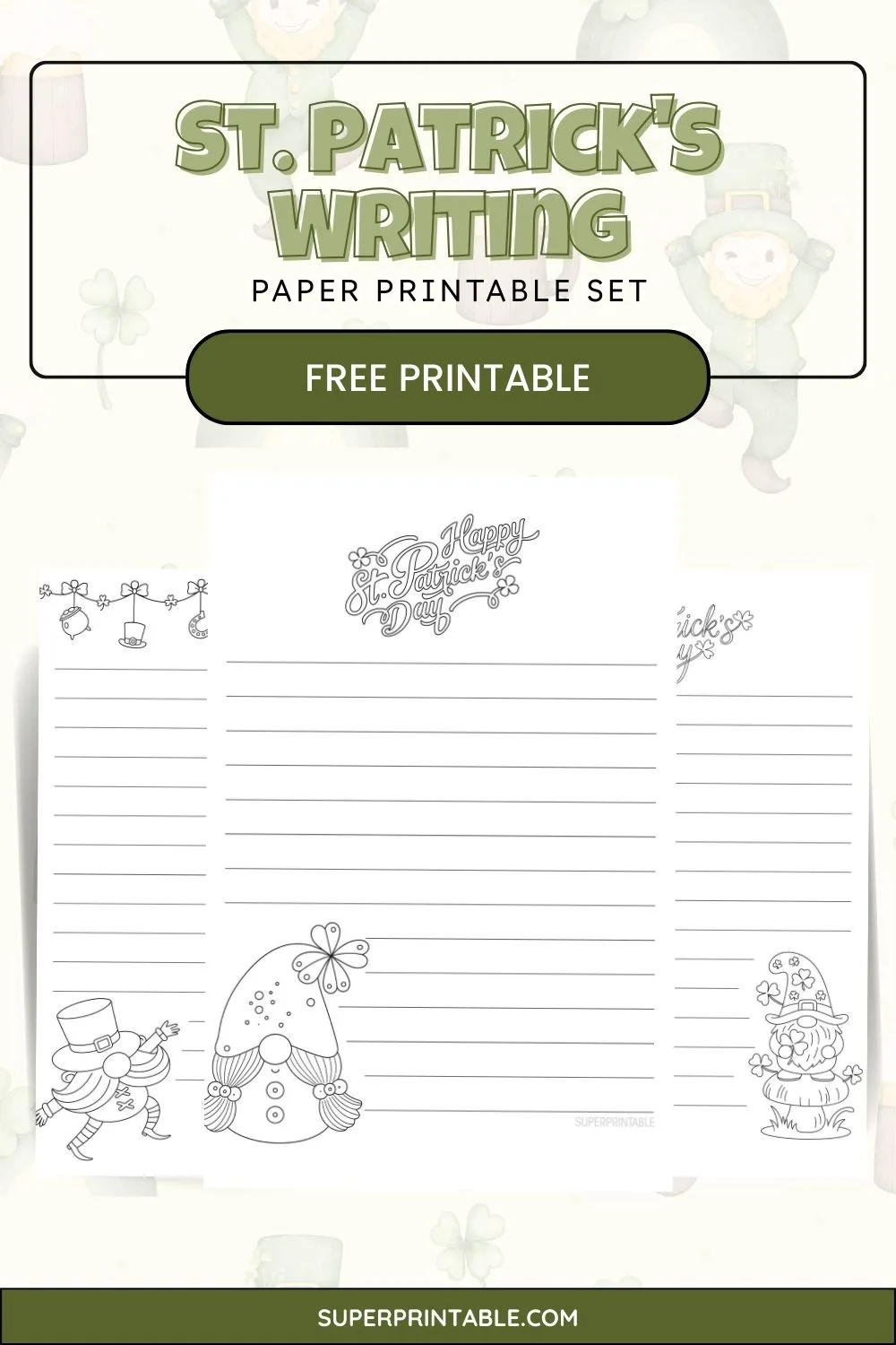 10+ St. Patrick's Writing Paper Printable Pinterest Image