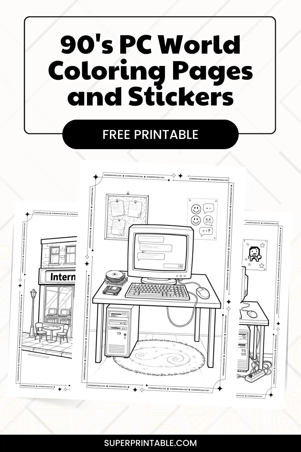 25+ 90's PC World Coloring Pages and Stickers Pinterest Image