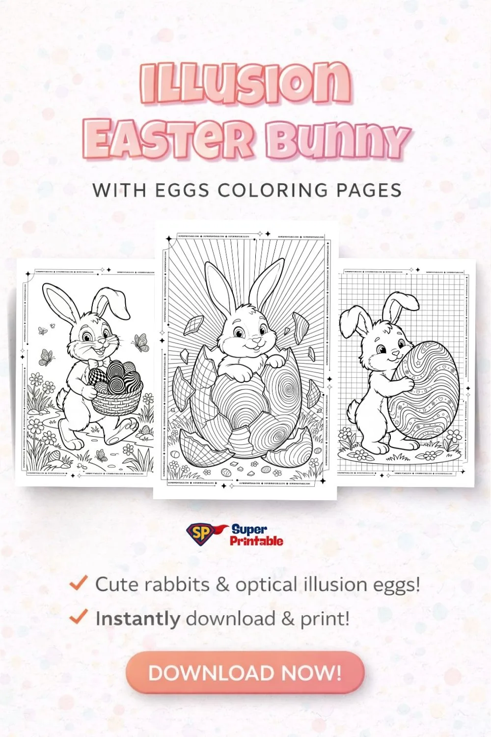 7 Illusion Easter Bunny With Eggs Coloring Pages Pinterest Image