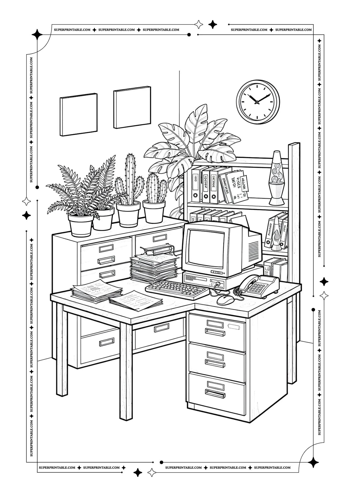90's Office Decoration Coloring Pages 1