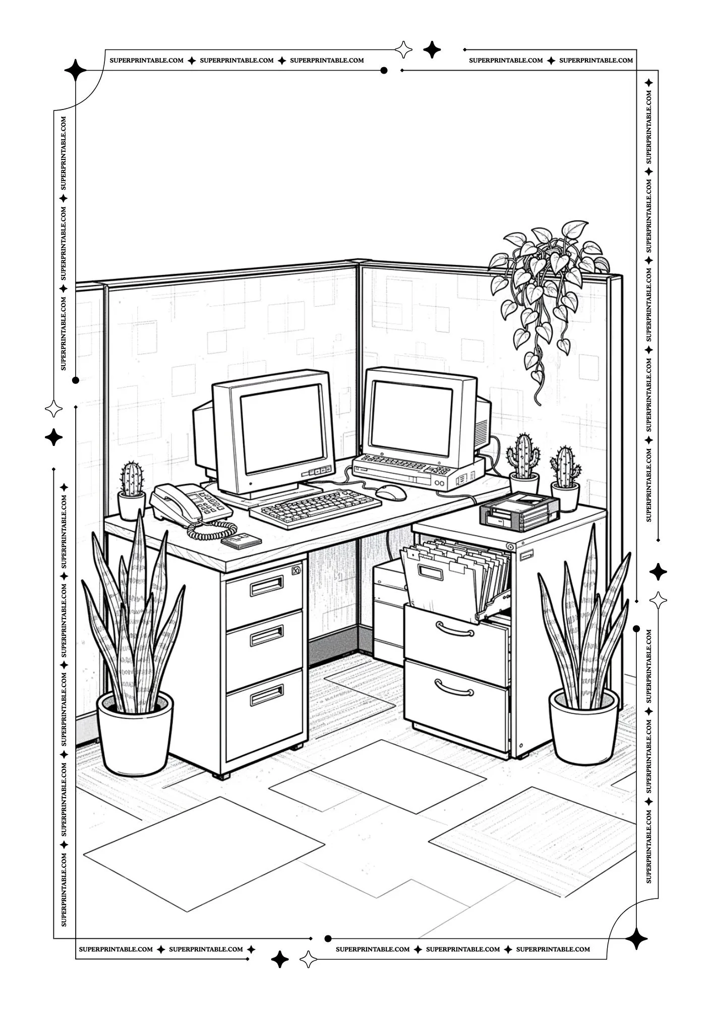 90's Office Decoration Coloring Pages 3