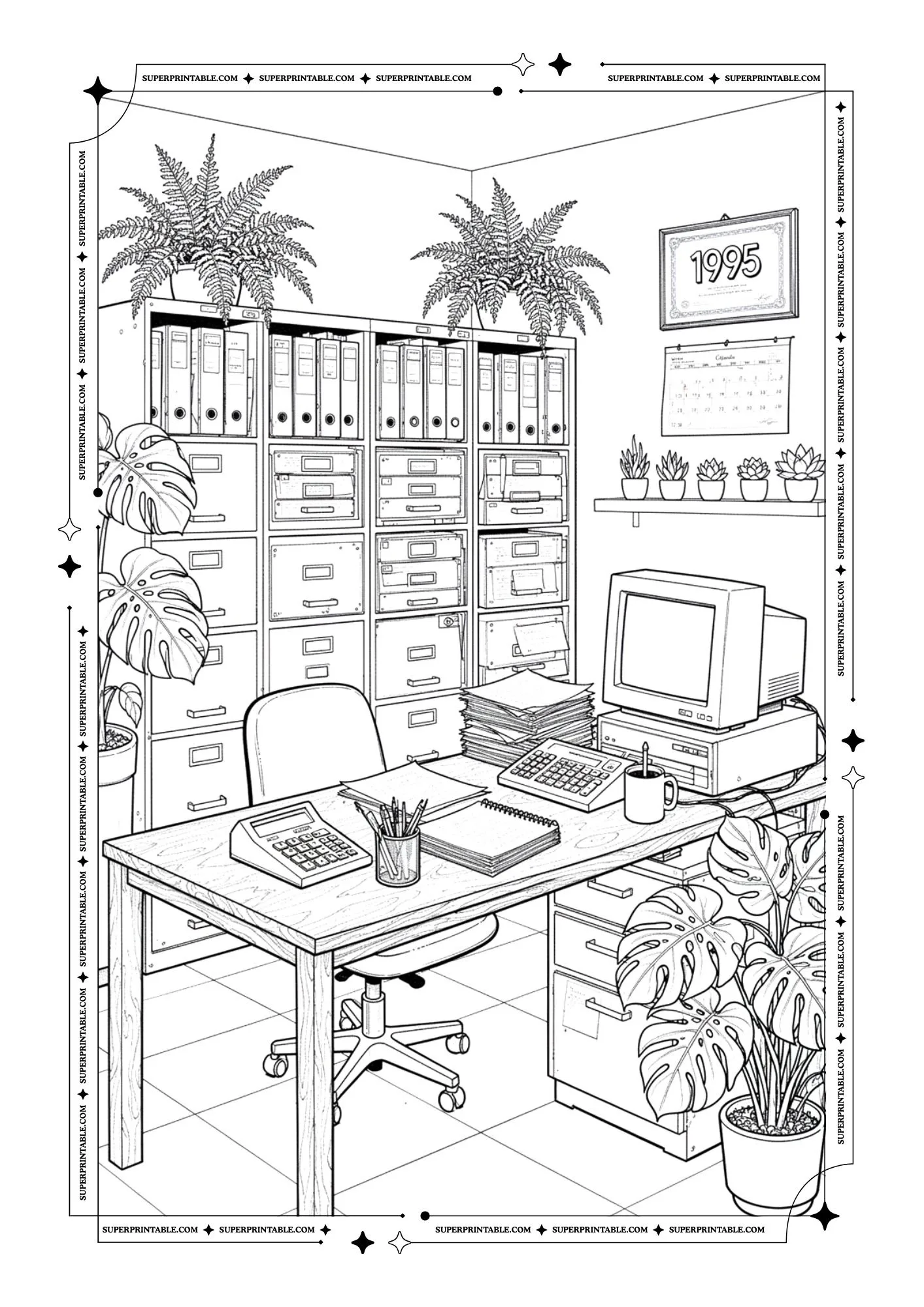 90's Office Decoration Coloring Pages 4
