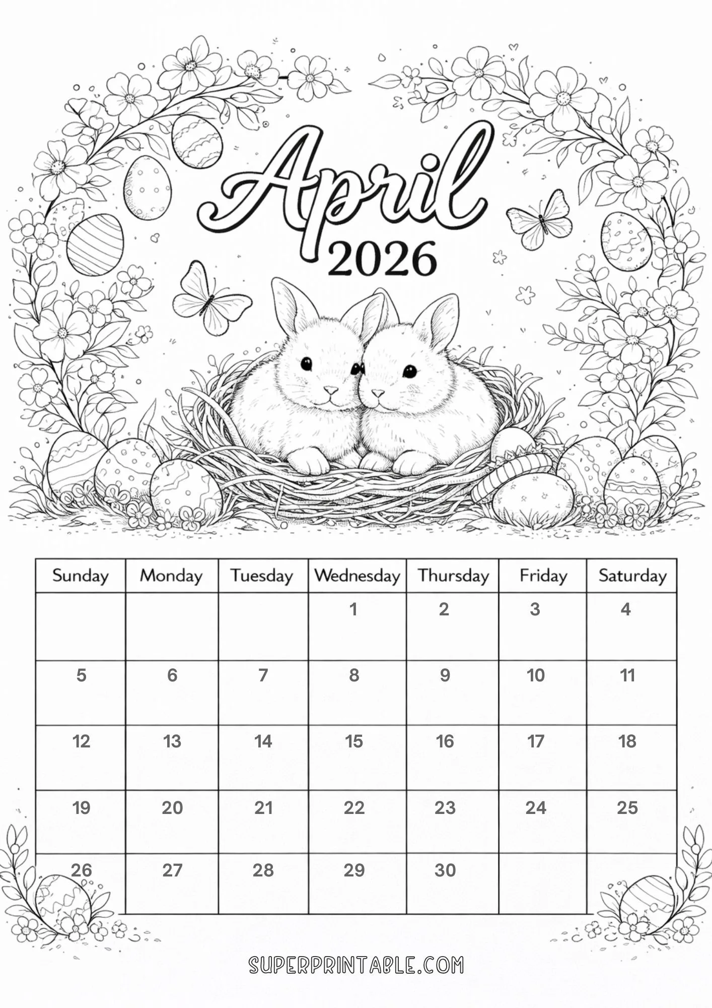 April Coloring Calendar 2026 3