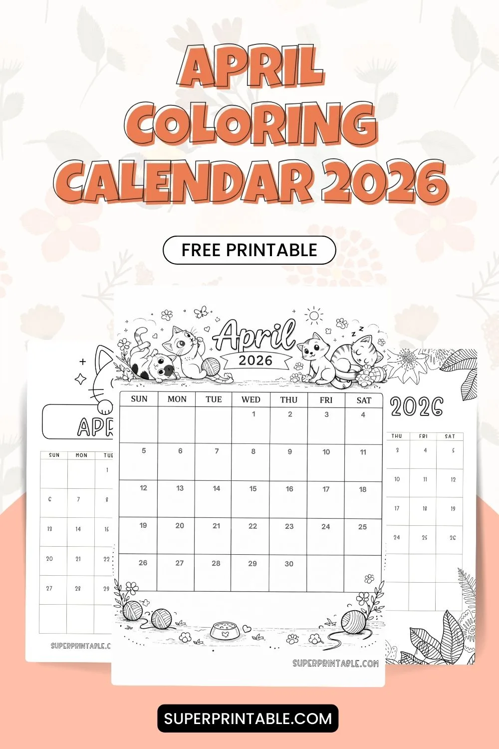 April Coloring Calendar 2026 Pinterest Image