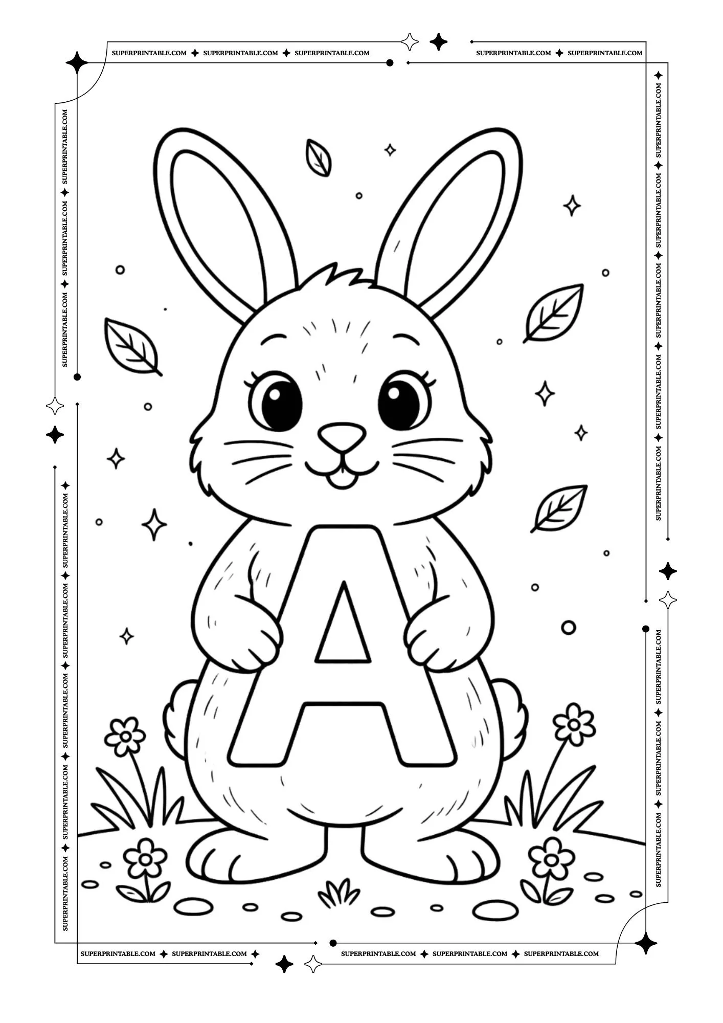 Bunny Holding Alphabet Coloring Page 1