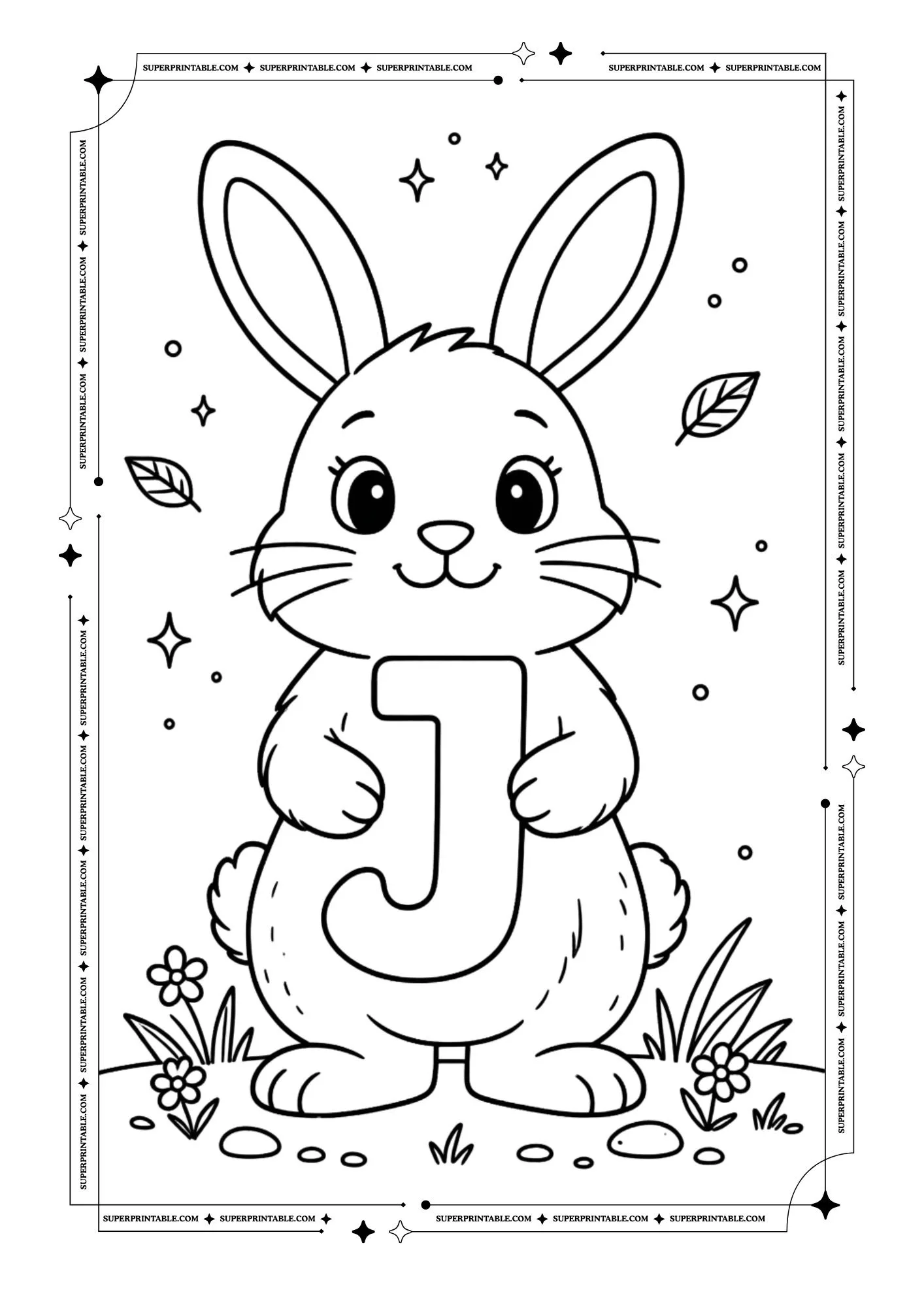 Bunny Holding Alphabet Coloring Page 10