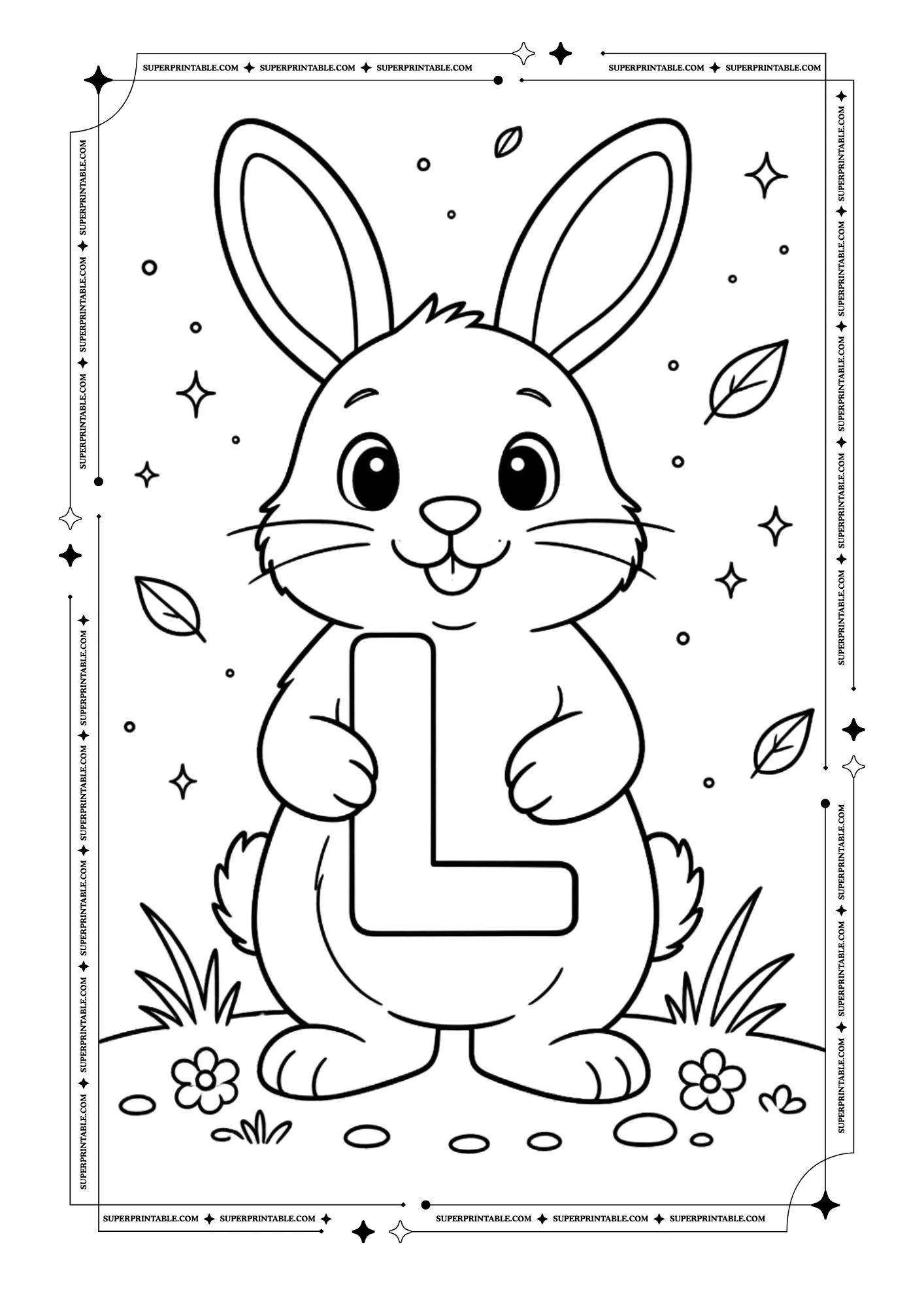 Bunny Holding Alphabet Coloring Page 12