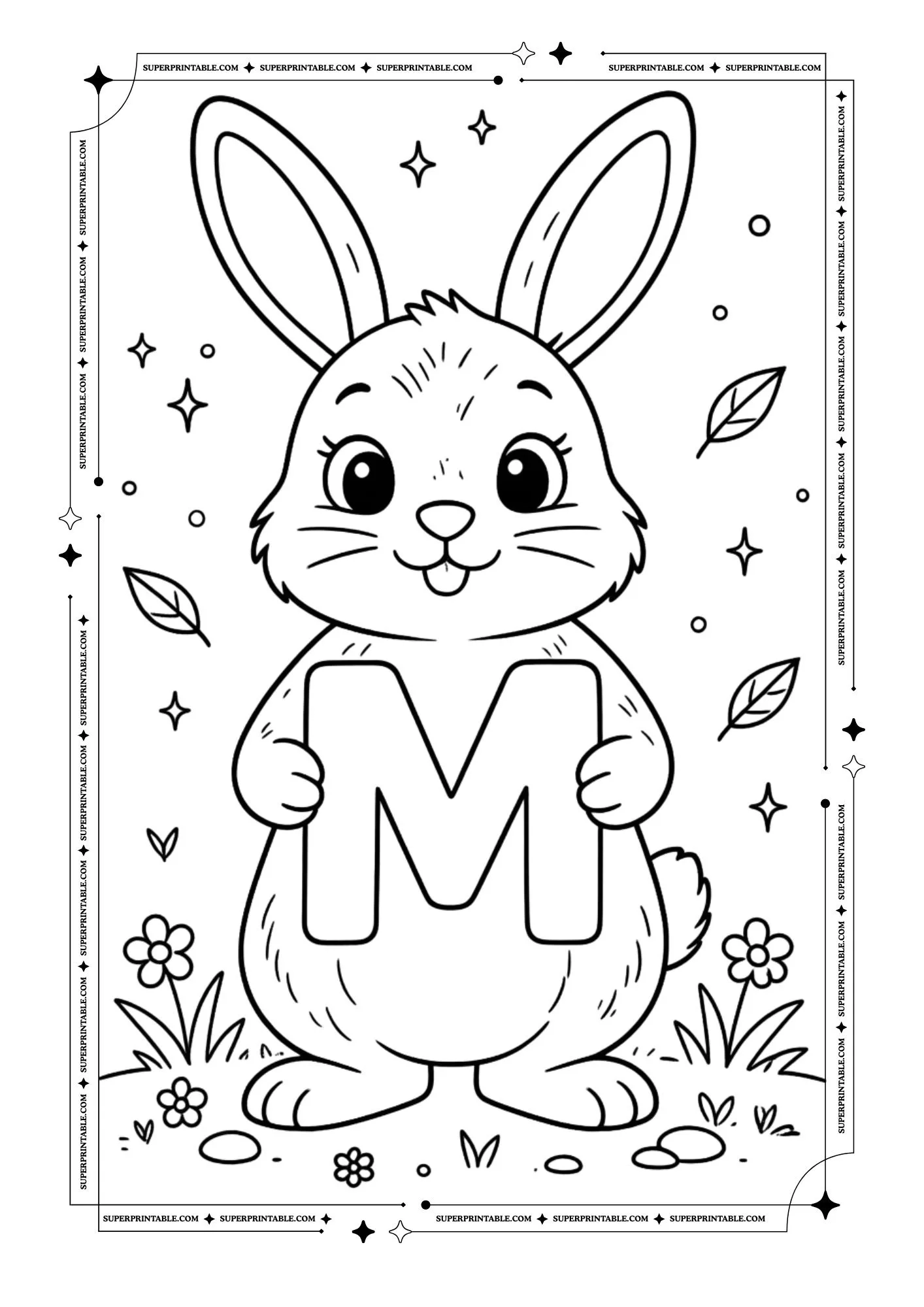 Bunny Holding Alphabet Coloring Page 13