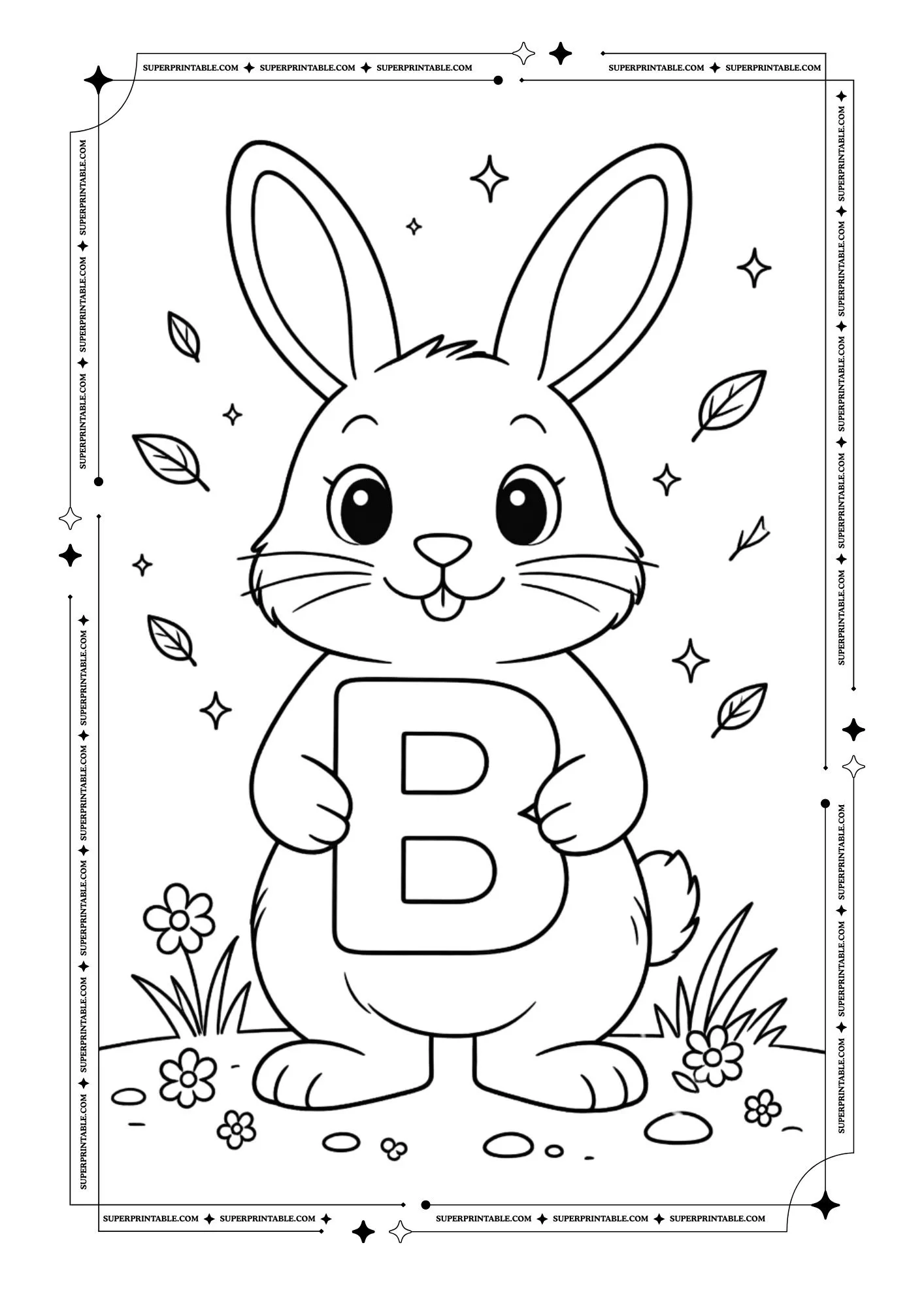 Bunny Holding Alphabet Coloring Page 2