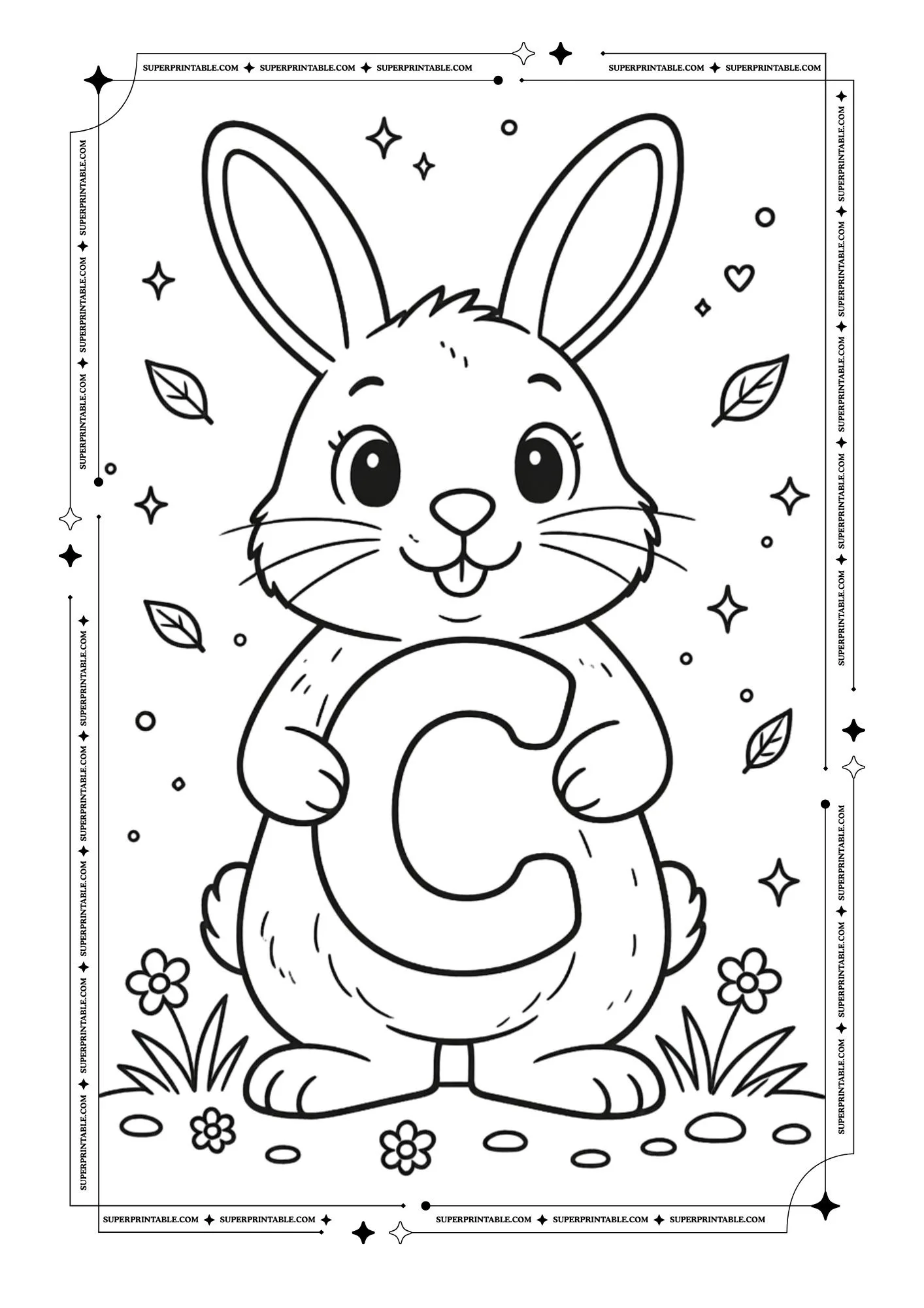 Bunny Holding Alphabet Coloring Page 3