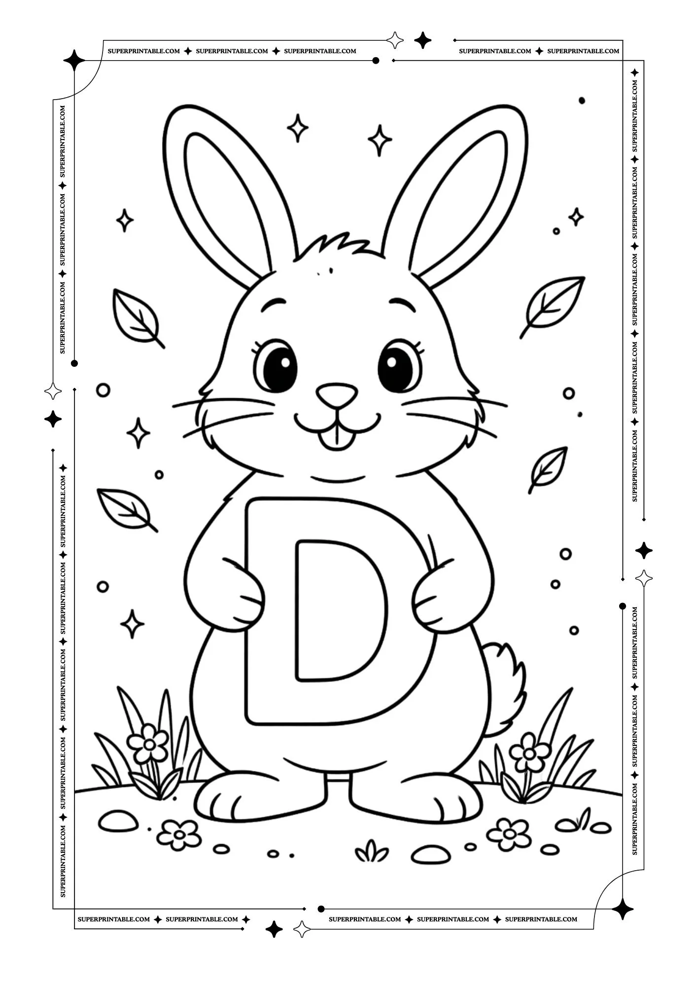 Bunny Holding Alphabet Coloring Page 4