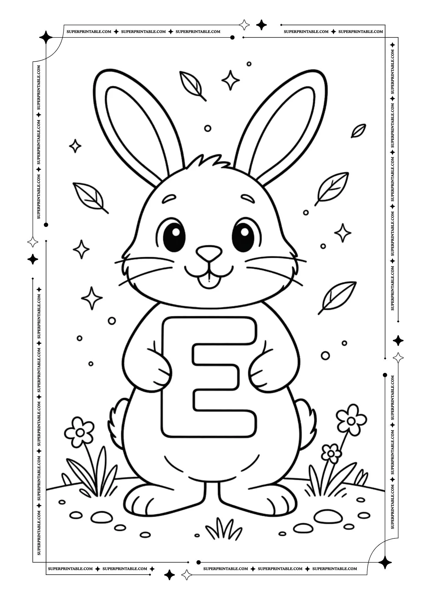 Bunny Holding Alphabet Coloring Page 5