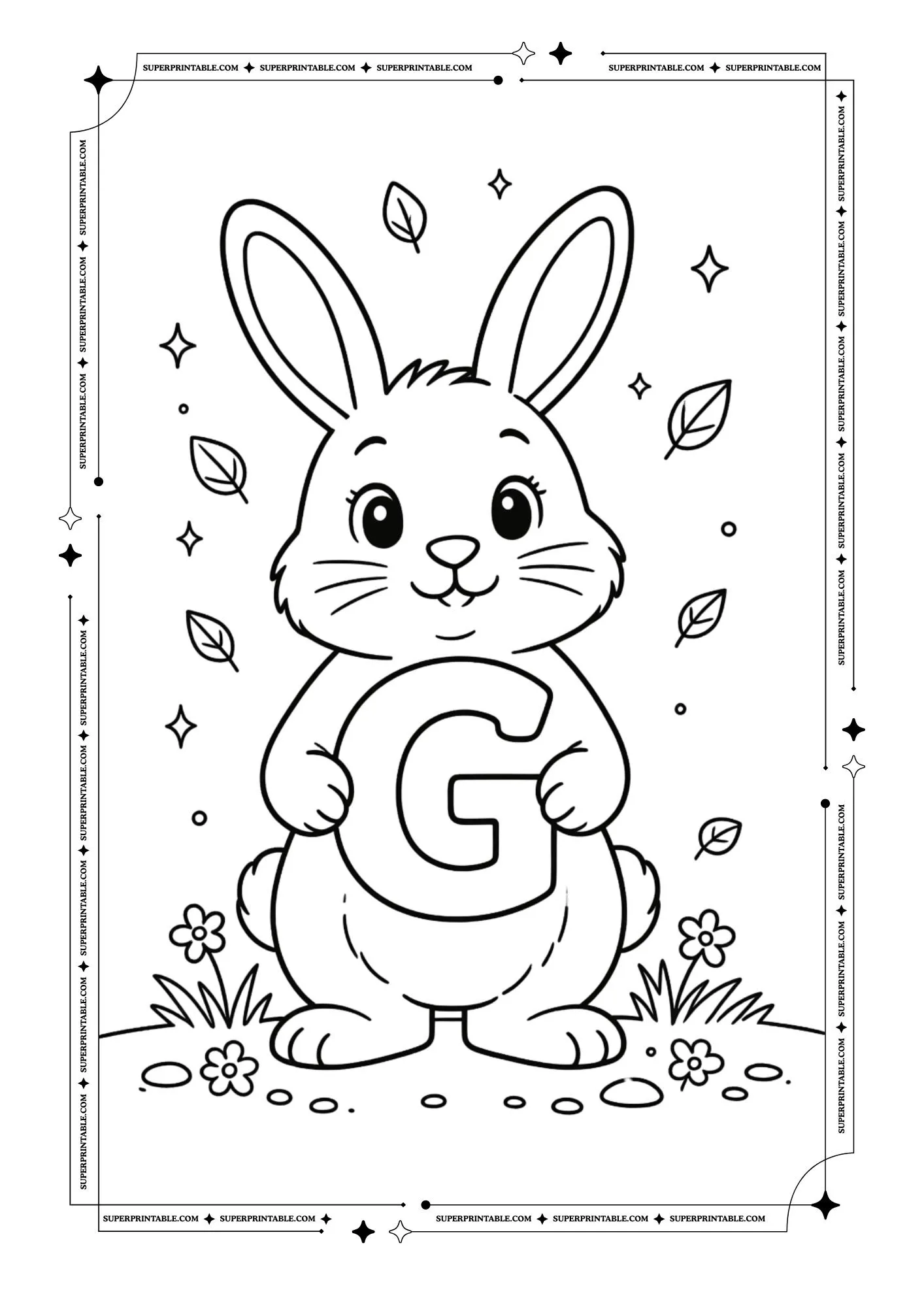Bunny Holding Alphabet Coloring Page 7