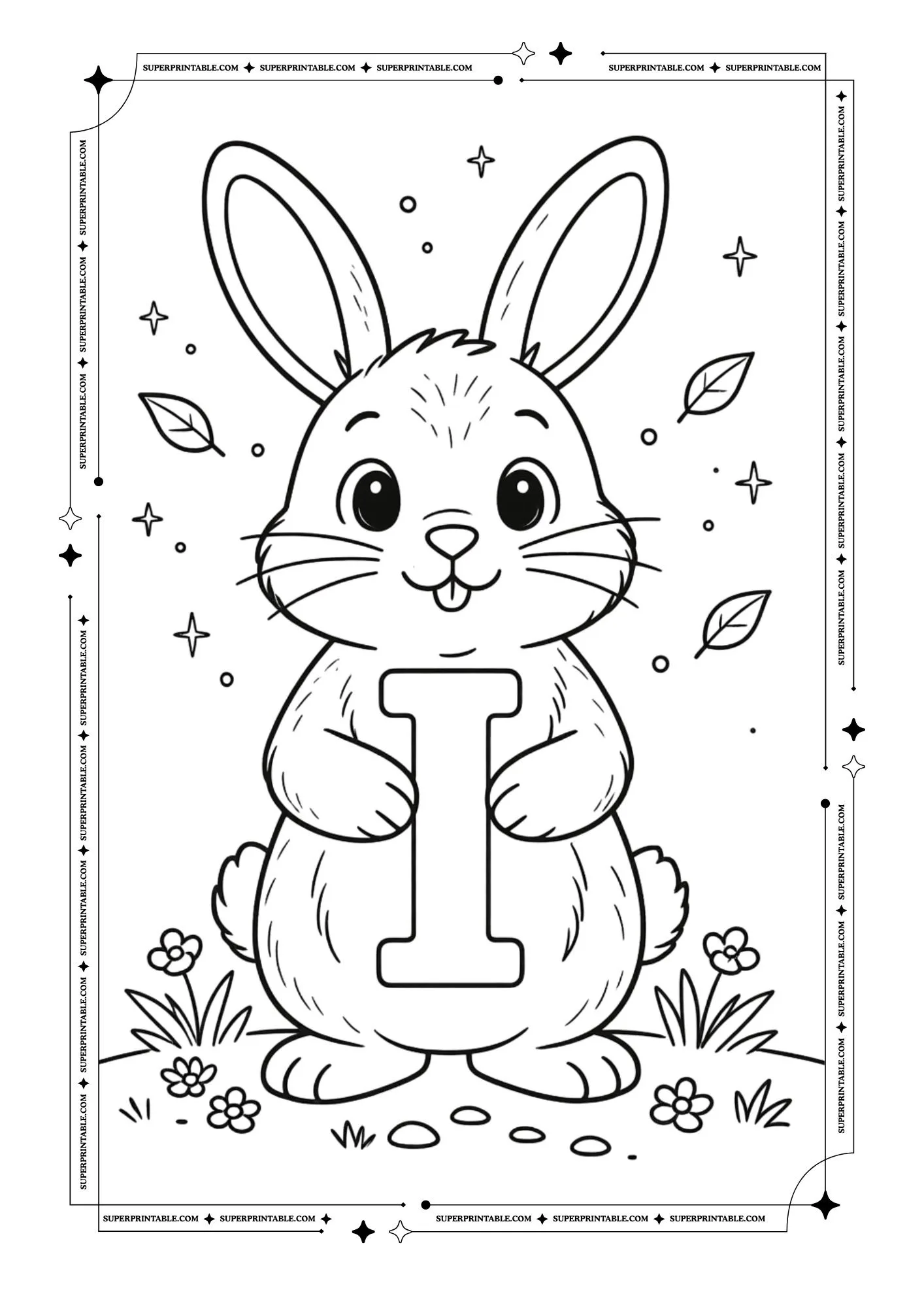 Bunny Holding Alphabet Coloring Page 9