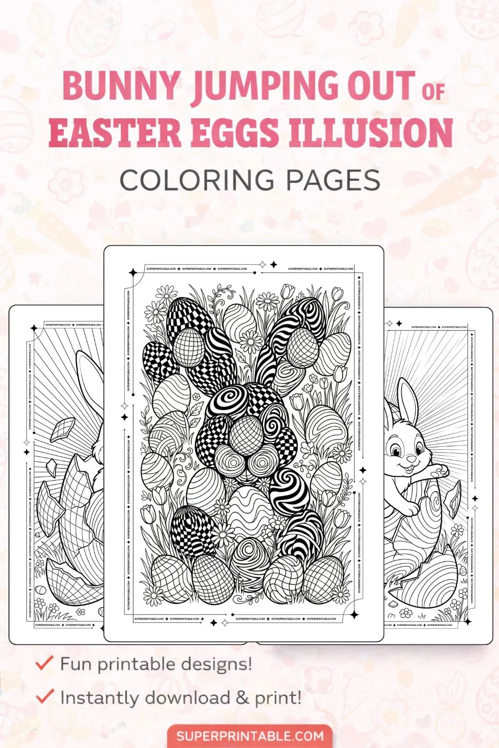 Bunny Jumping Out of Easter Eggs Illusion Coloring Pages Pinterest Image