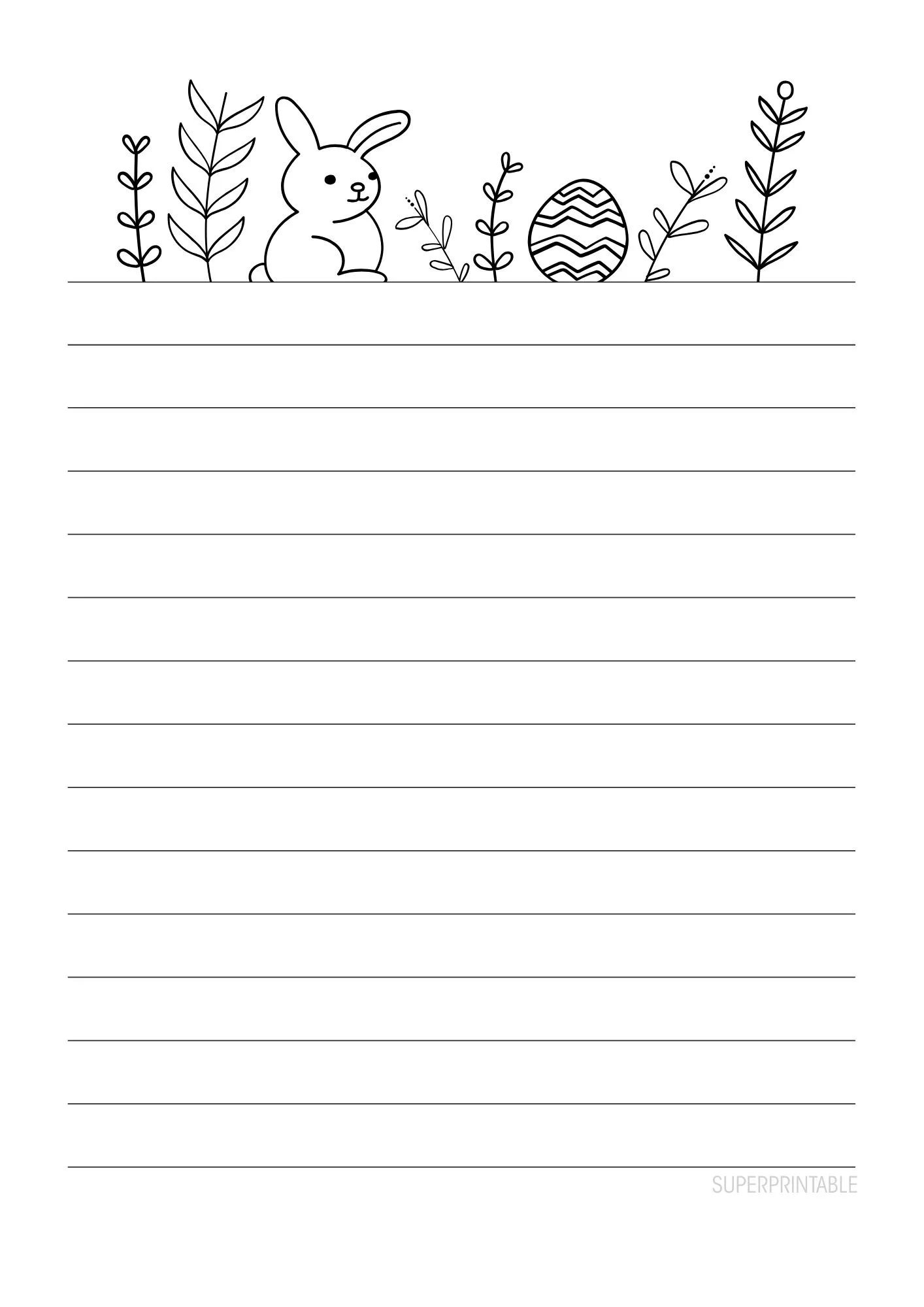 Cute Easter Bunny Lined Writing Paper Printable for Kids 1