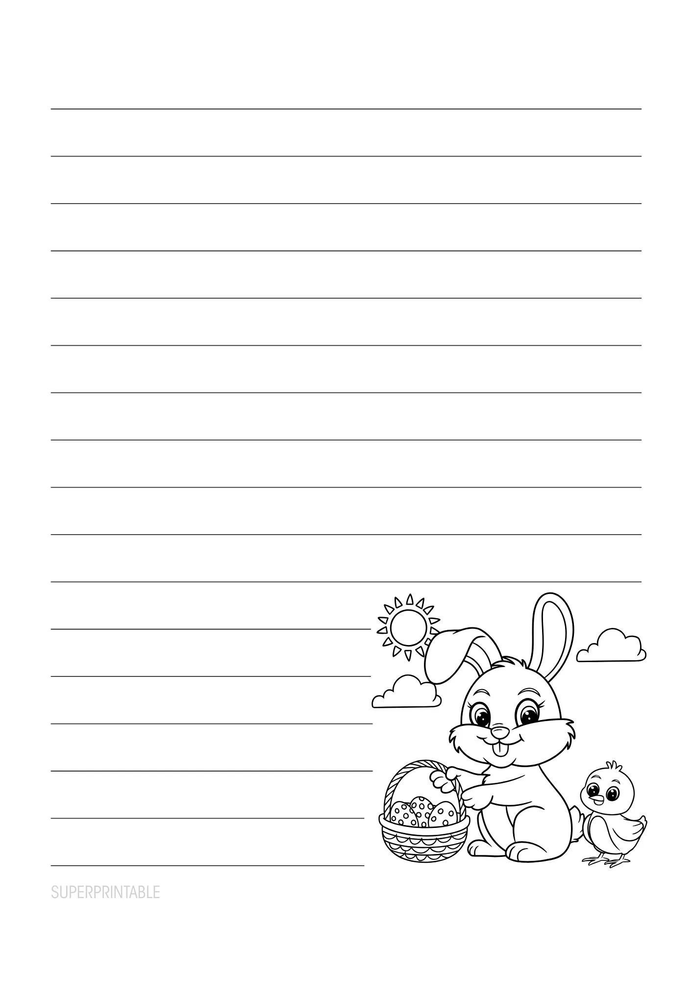 Cute Easter Bunny Lined Writing Paper Printable for Kids 2