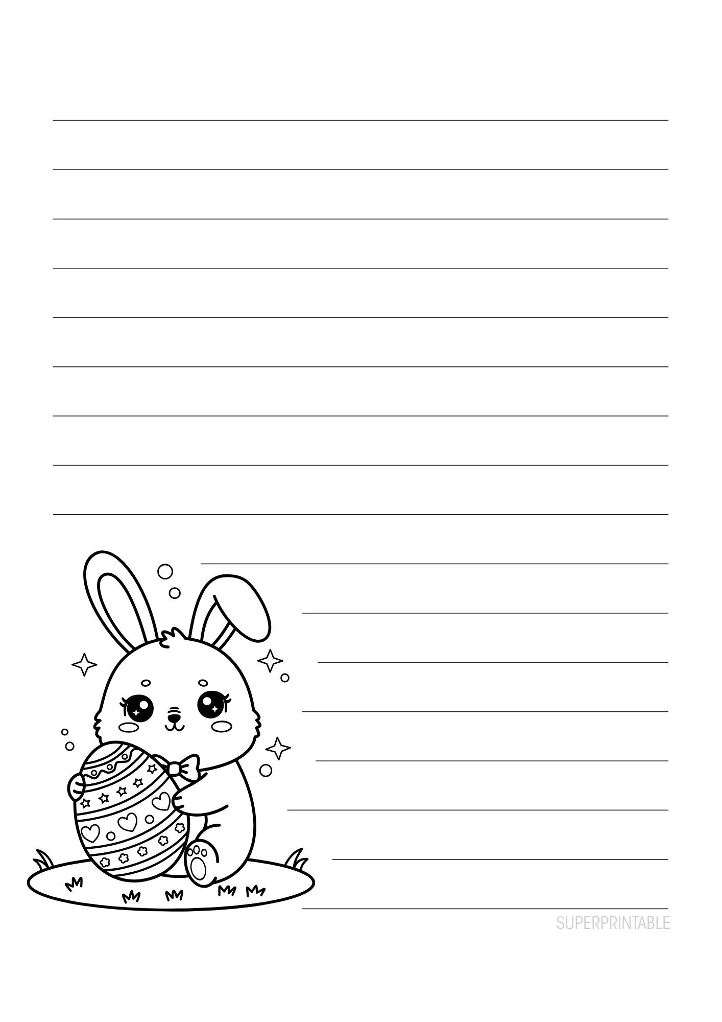 Cute Easter Bunny Lined Writing Paper Printable for Kids 3