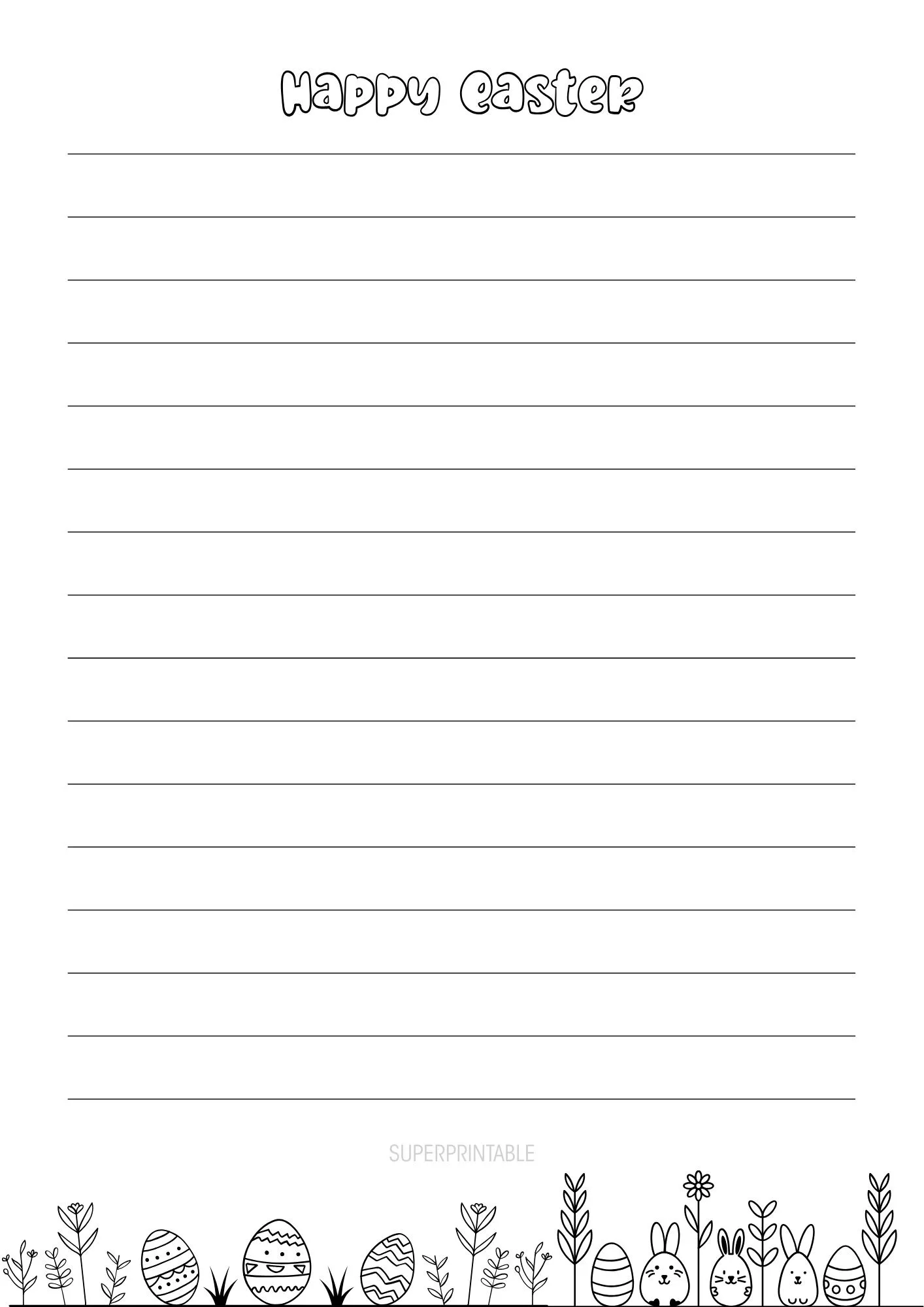 Cute Easter Bunny Lined Writing Paper Printable for Kids 4