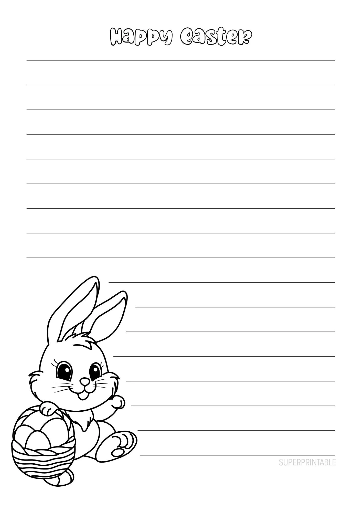 Cute Easter Bunny Lined Writing Paper Printable for Kids 5