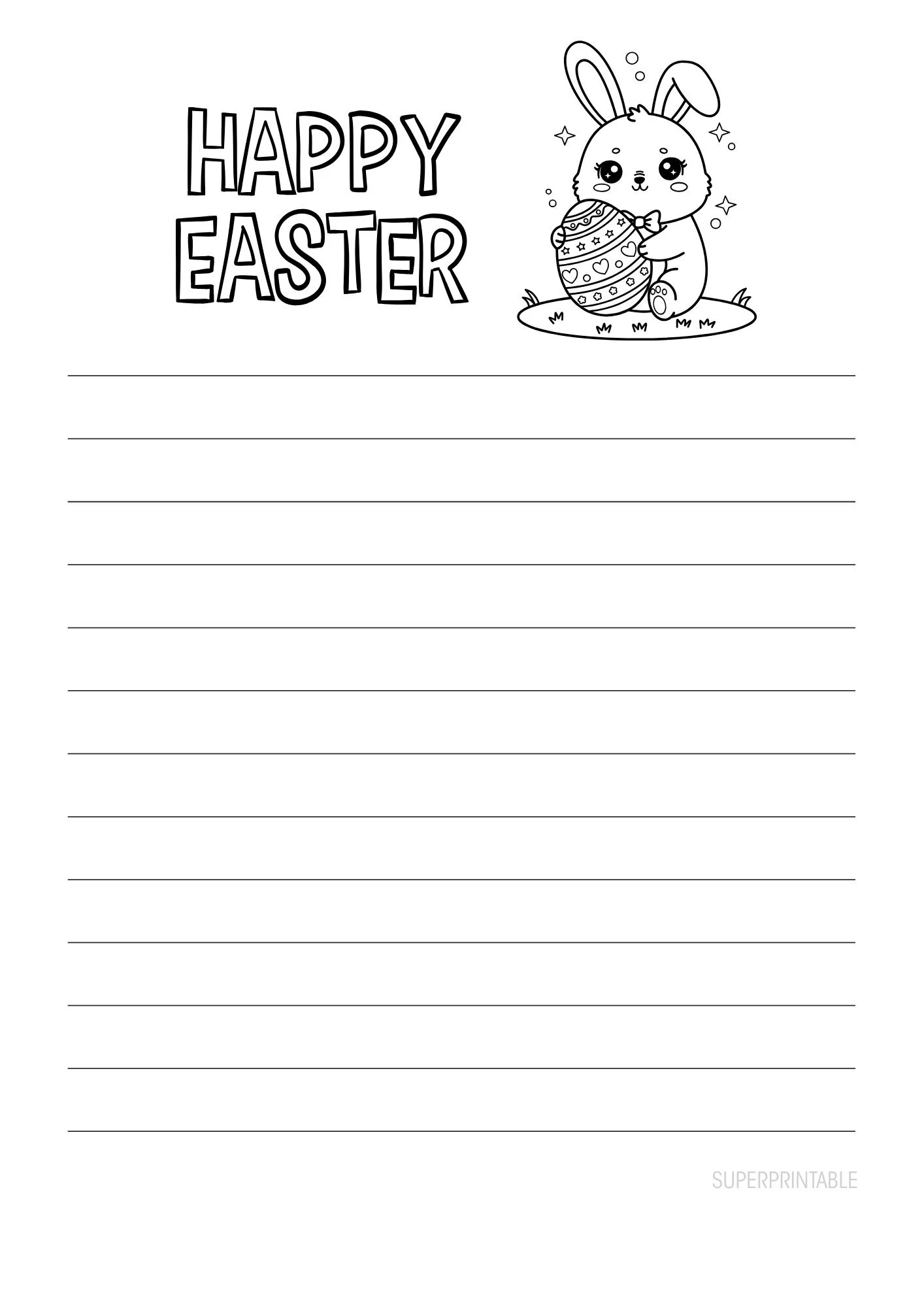 Cute Easter Bunny Lined Writing Paper Printable for Kids 6
