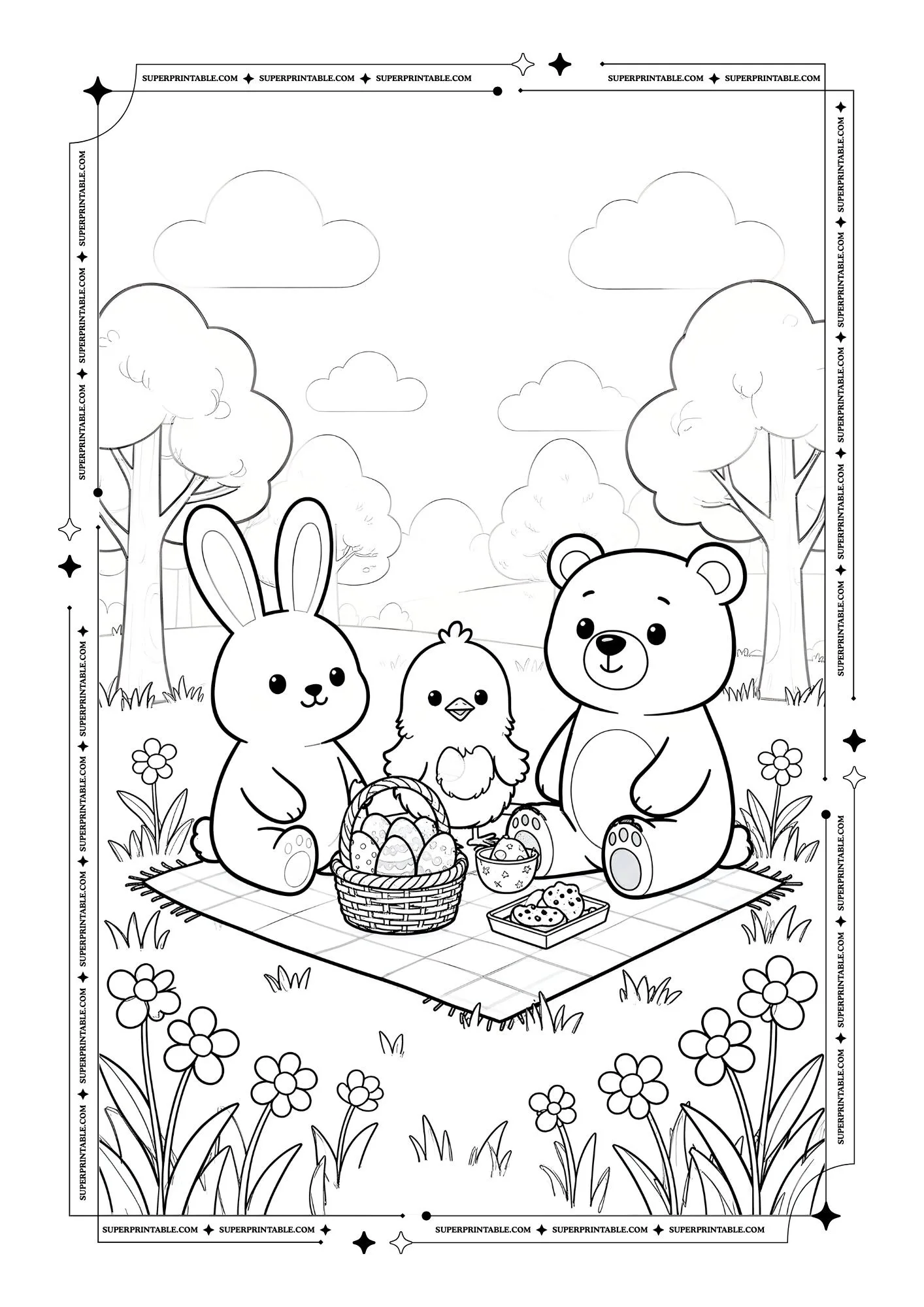 Cute Easter Friends Coloring Pages 1