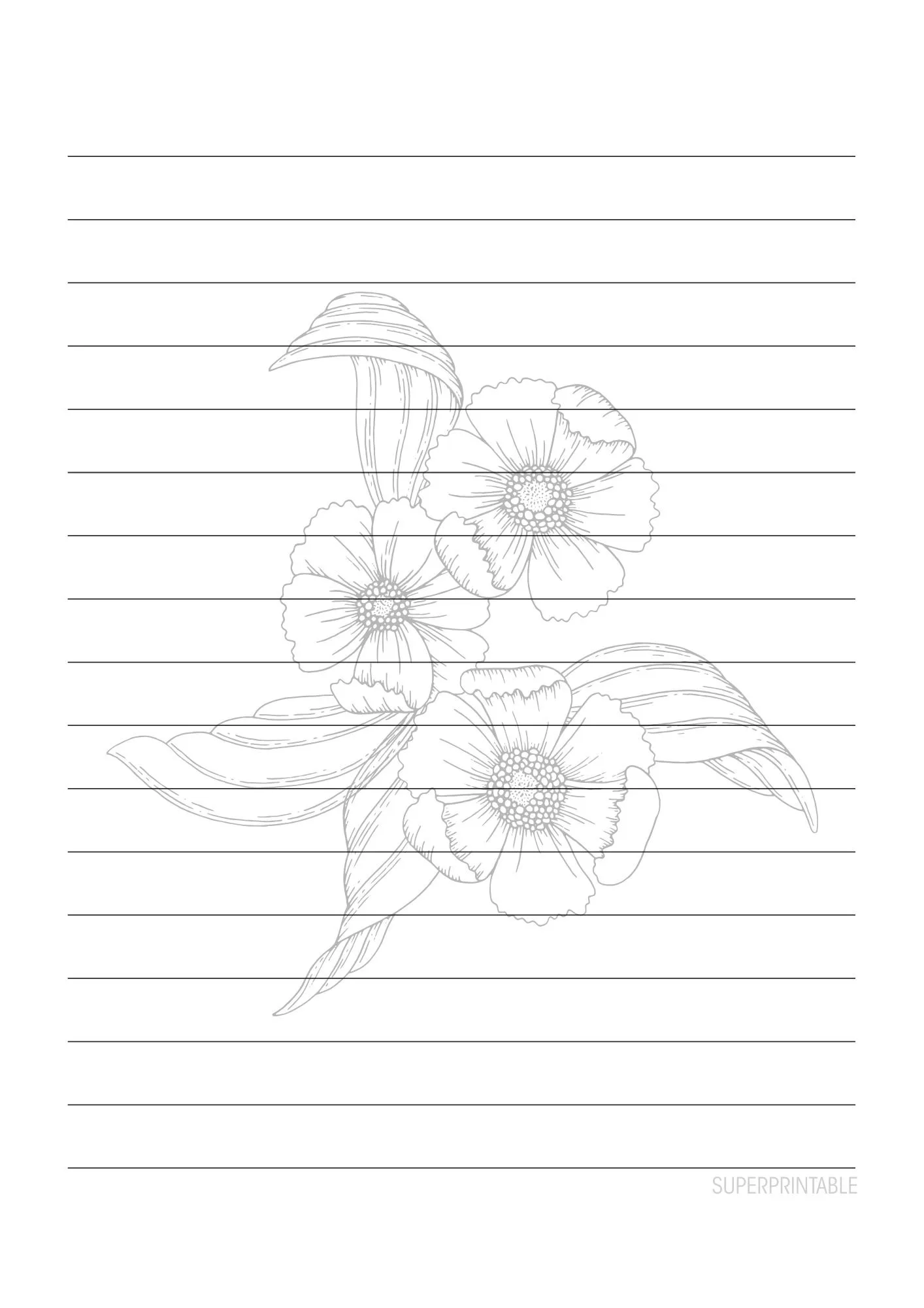Elegant Floral Lined Writing Paper Printable 2