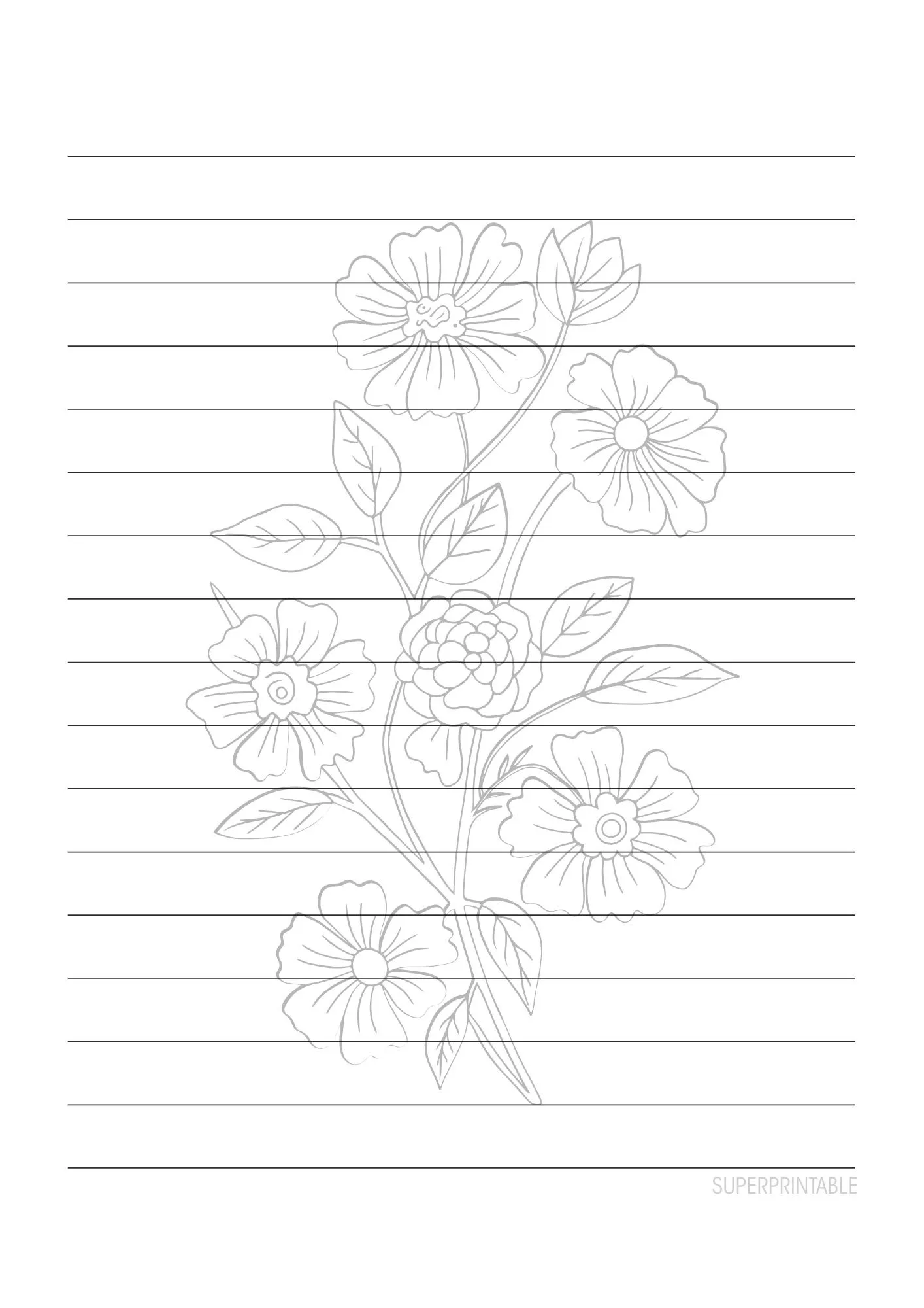 Elegant Floral Lined Writing Paper Printable 4