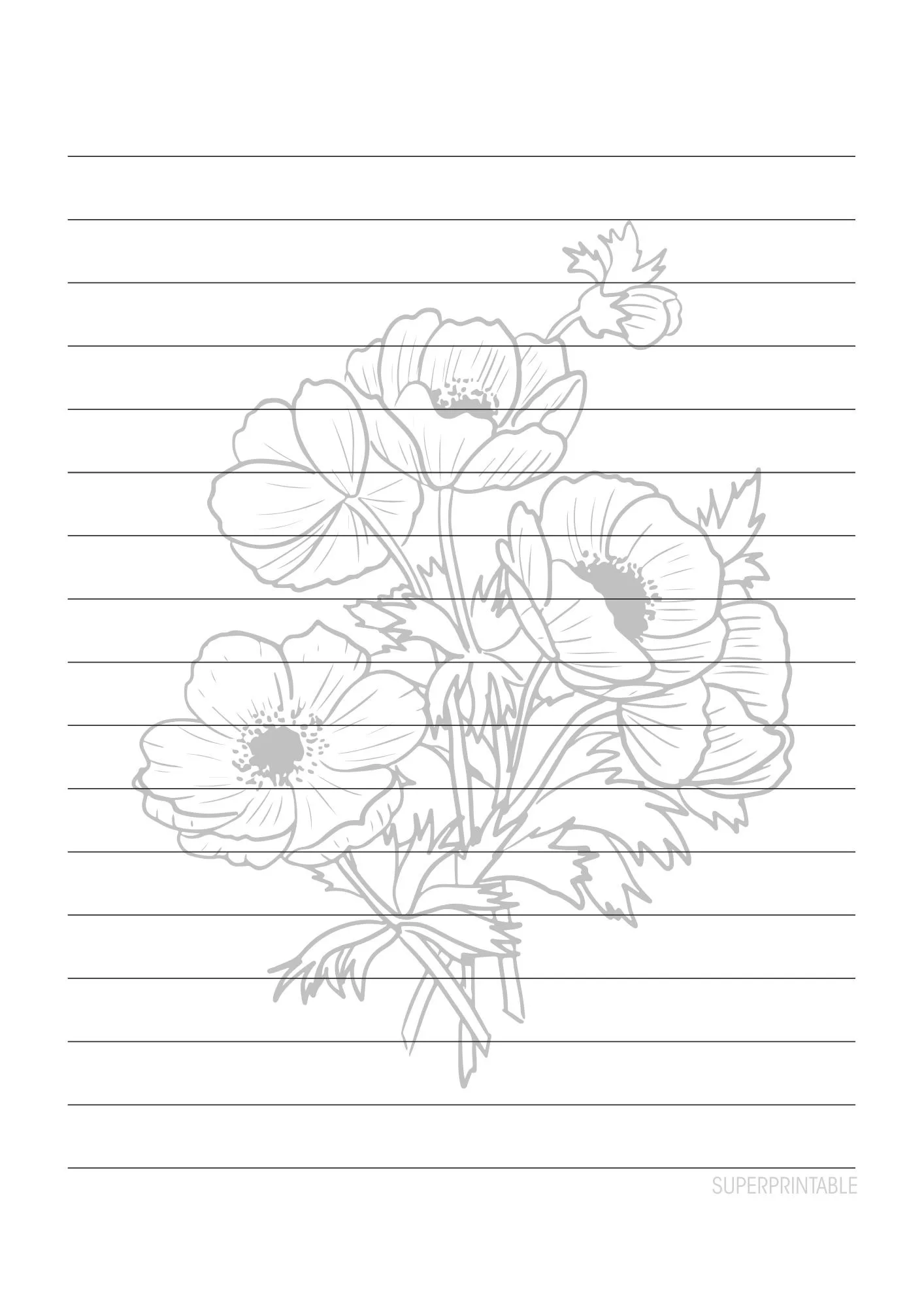 Elegant Floral Lined Writing Paper Printable 5
