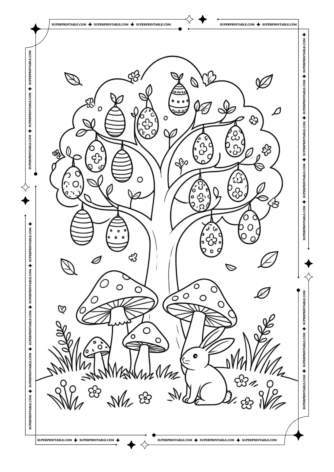 Enchanted Easter Mushroom Garden Coloring Pages 2