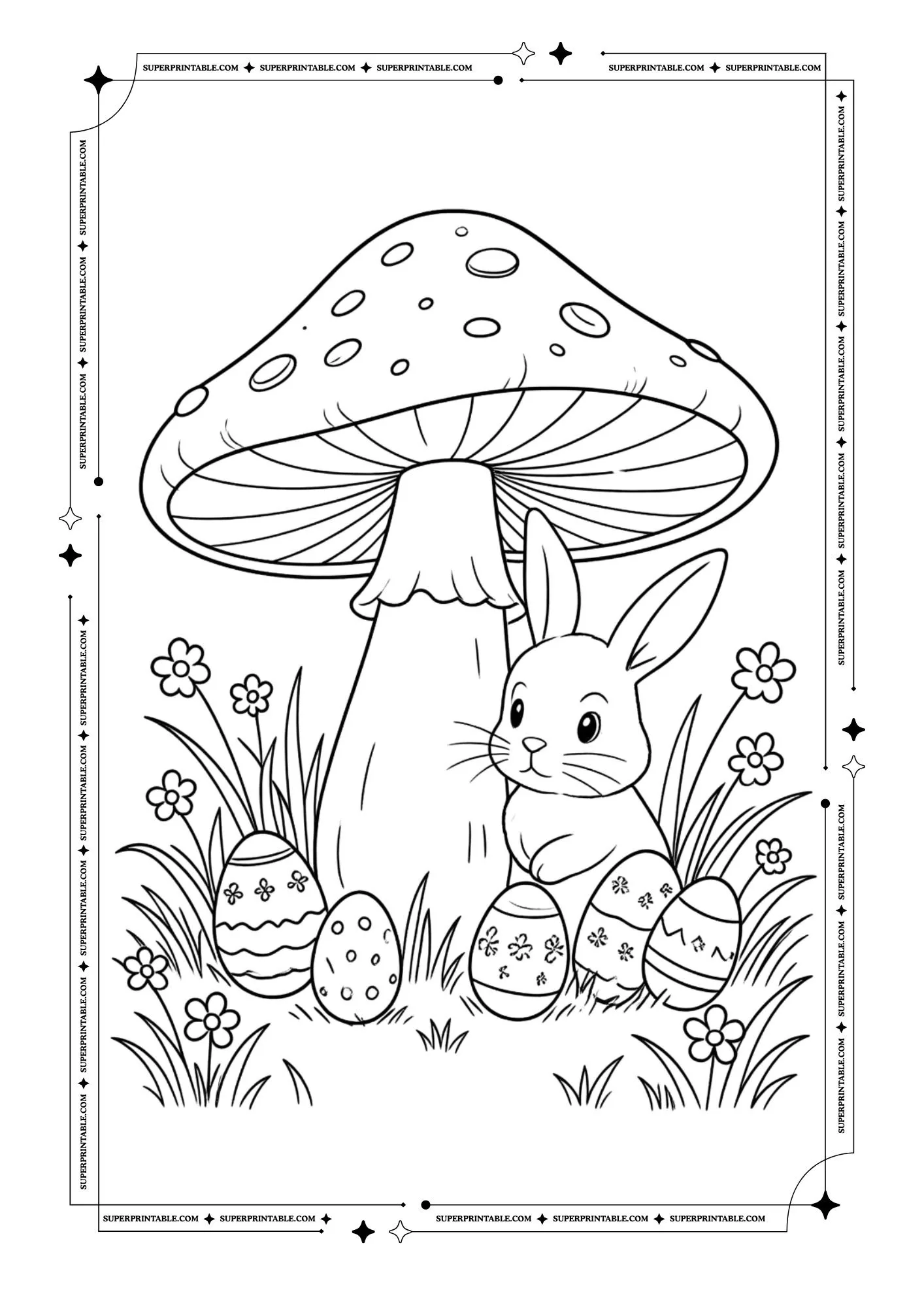 Enchanted Easter Mushroom Garden Coloring Pages 3