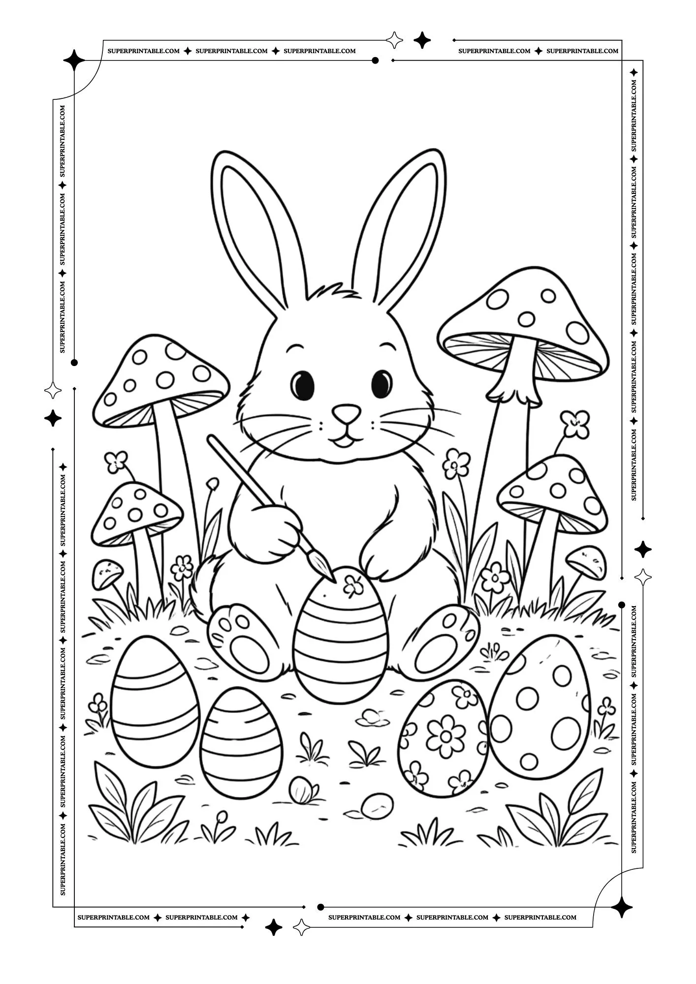 Enchanted Easter Mushroom Garden Coloring Pages 4