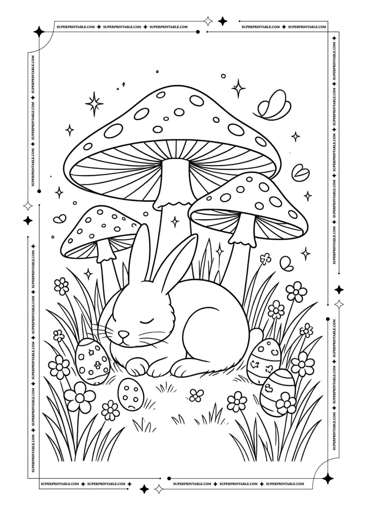 Enchanted Easter Mushroom Garden Coloring Pages 5