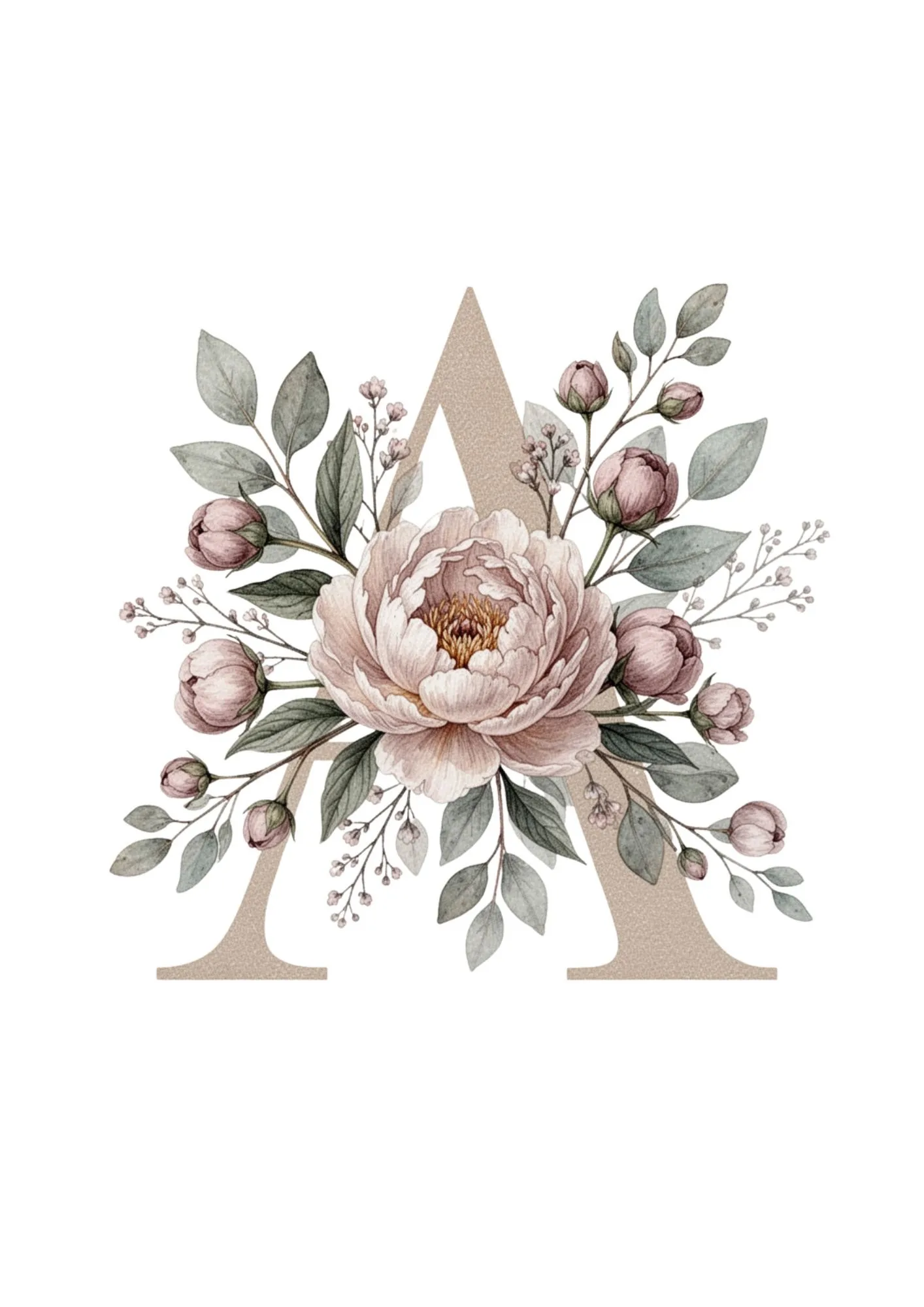 Floral Alphabet Clipart in Elegant Watercolor 1