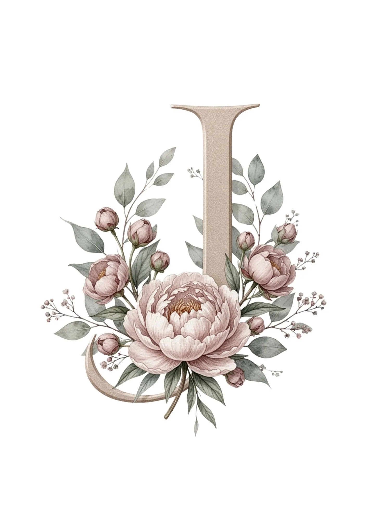 Floral Alphabet Clipart in Elegant Watercolor 10