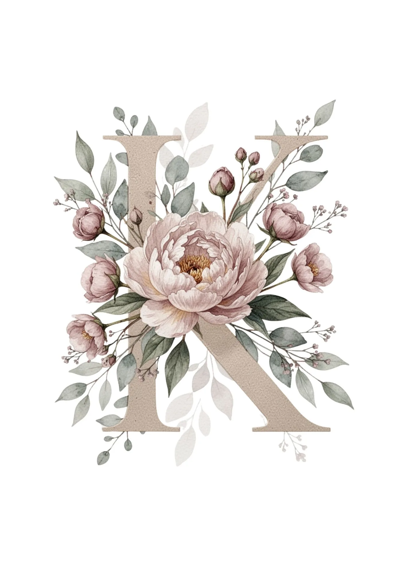 Floral Alphabet Clipart in Elegant Watercolor 11