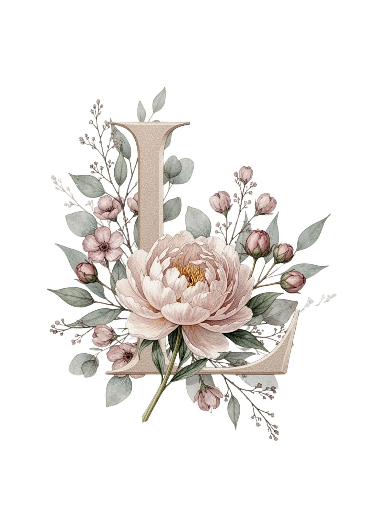 Floral Alphabet Clipart in Elegant Watercolor 12