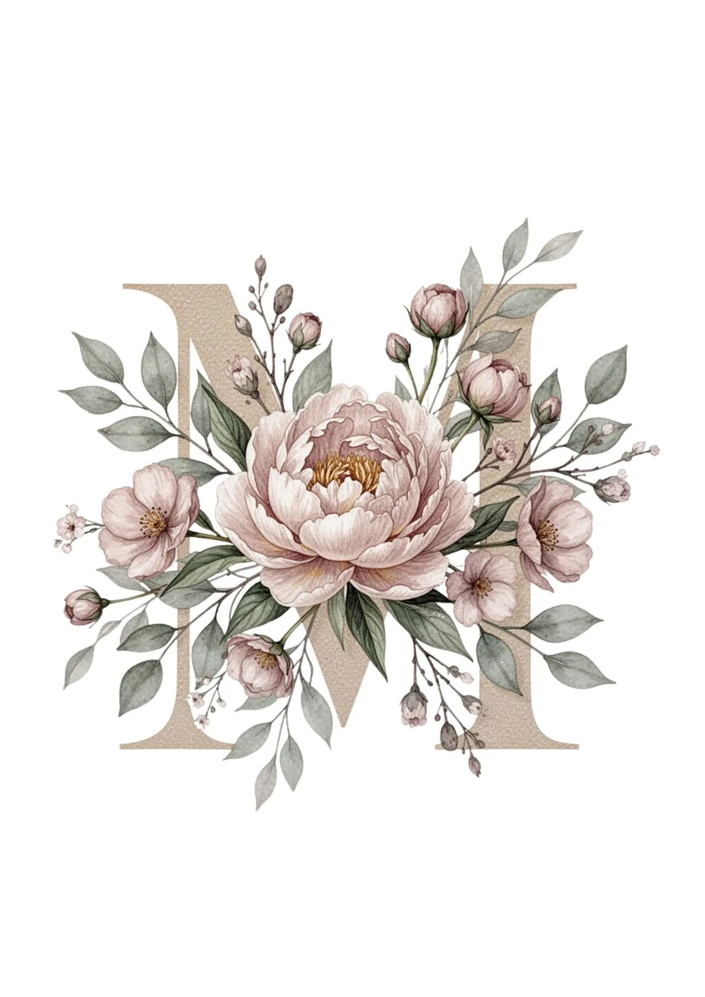 Floral Alphabet Clipart in Elegant Watercolor 13