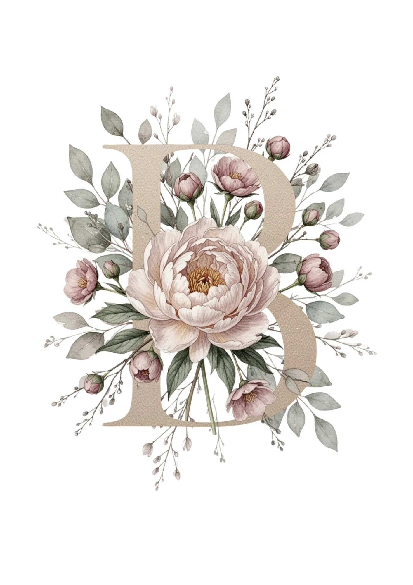 Floral Alphabet Clipart in Elegant Watercolor 2