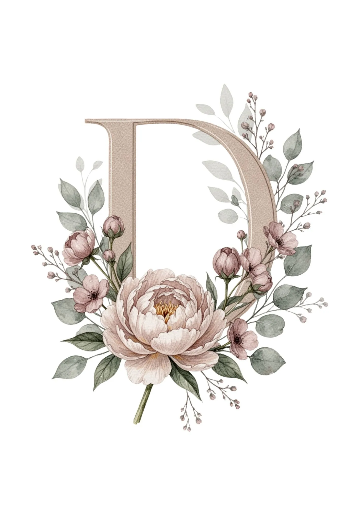 Floral Alphabet Clipart in Elegant Watercolor 4