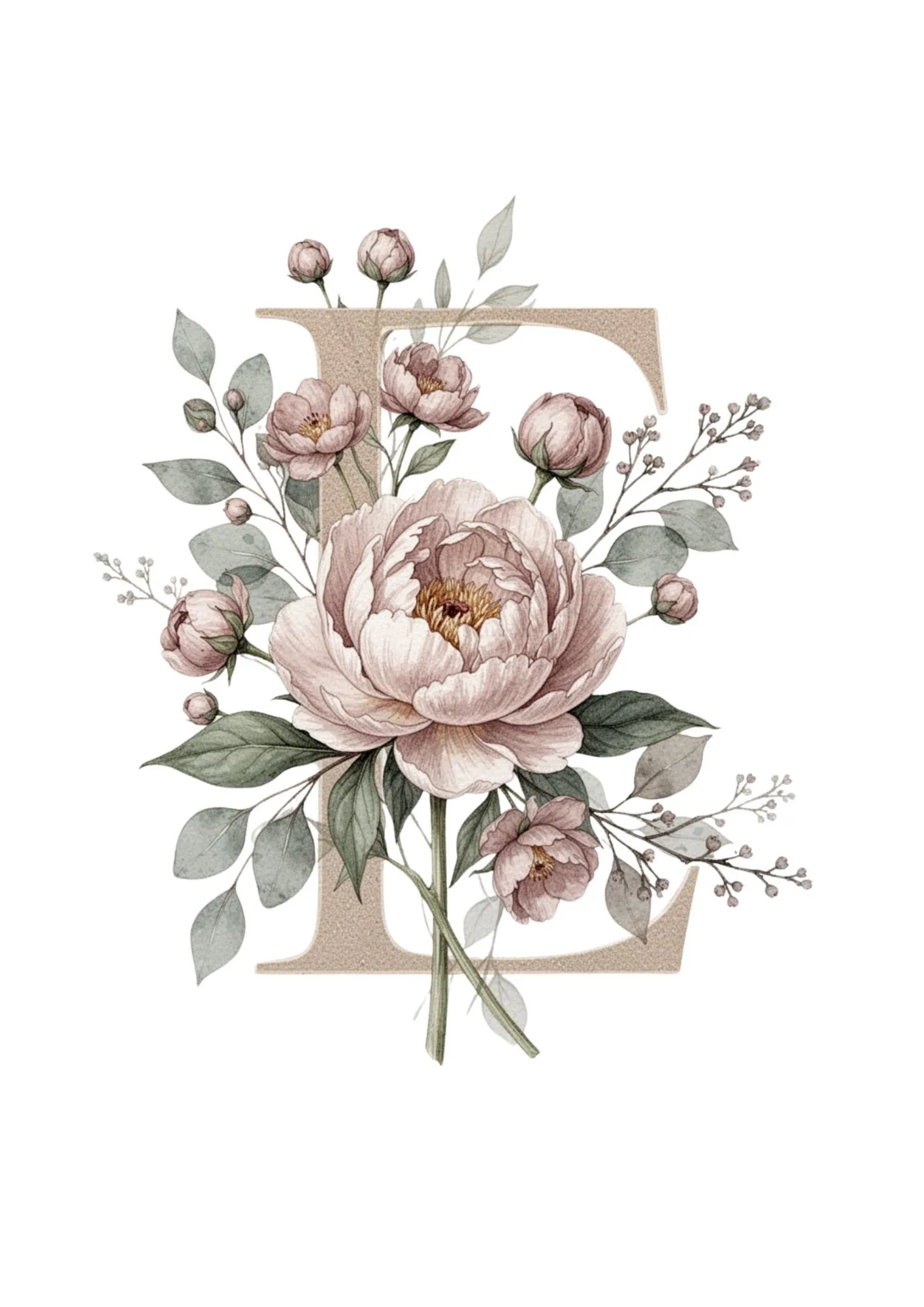 Floral Alphabet Clipart in Elegant Watercolor 5