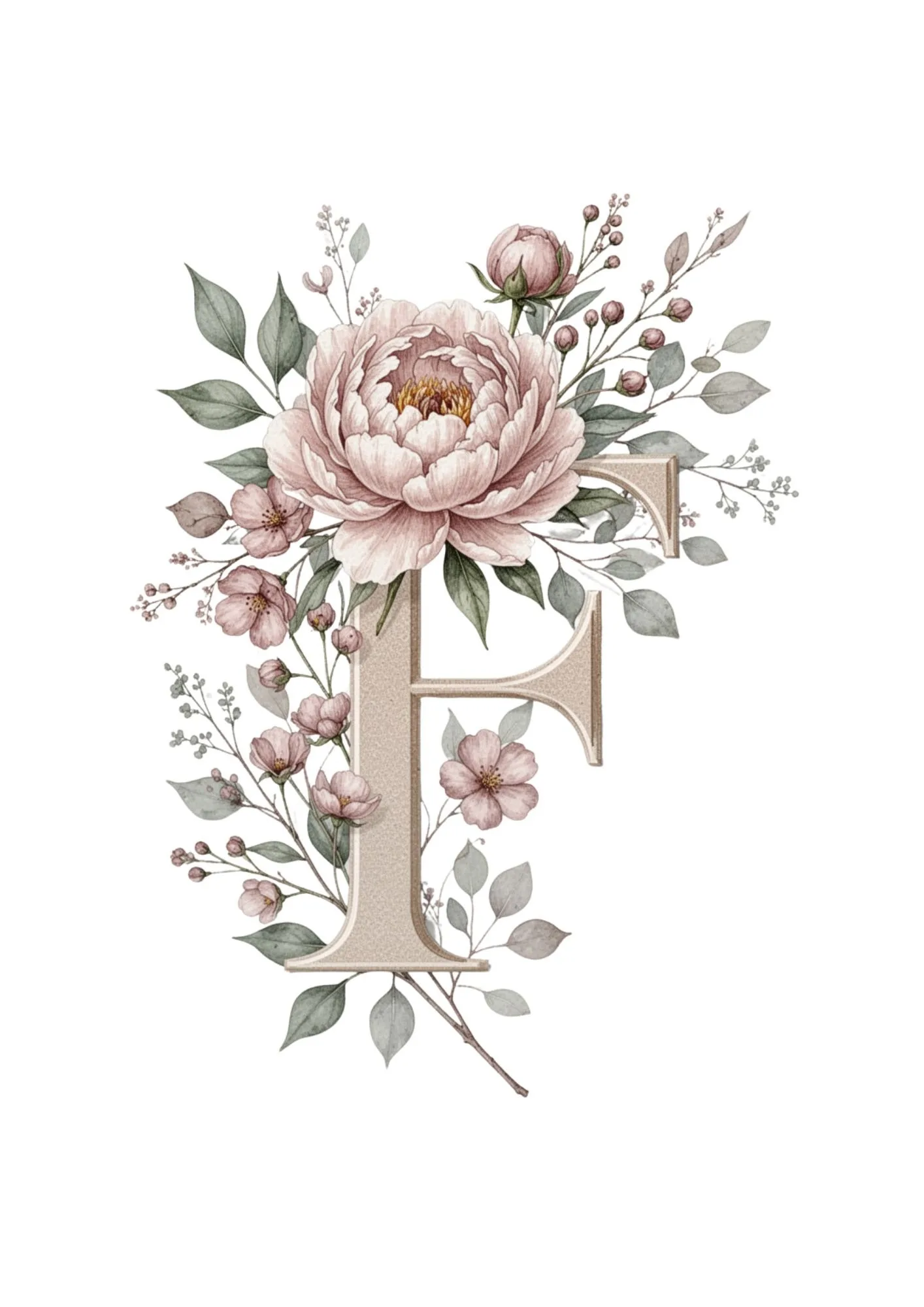 Floral Alphabet Clipart in Elegant Watercolor 6