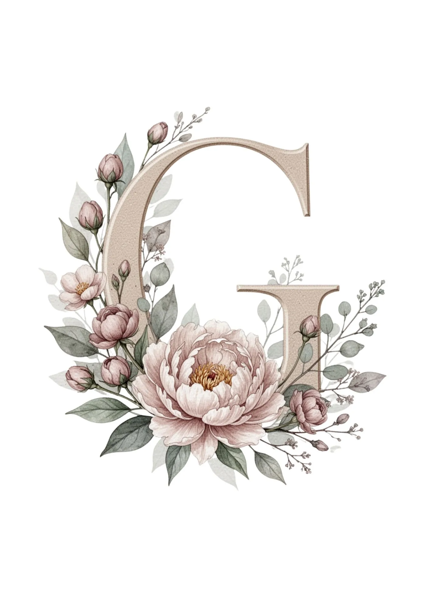 Floral Alphabet Clipart in Elegant Watercolor 7
