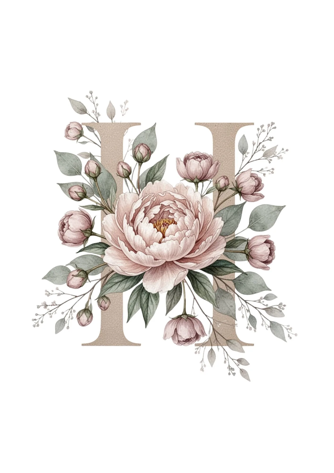 Floral Alphabet Clipart in Elegant Watercolor 8
