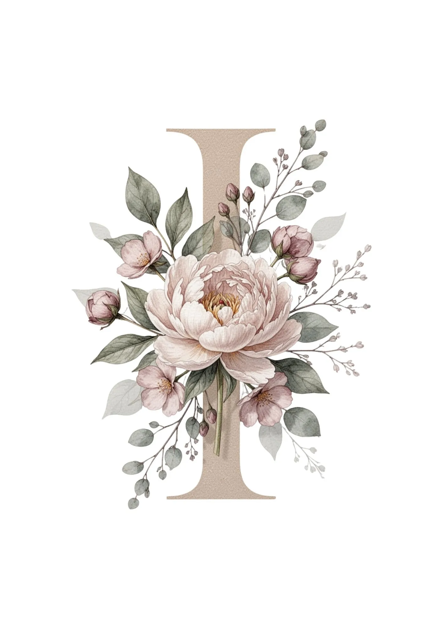 Floral Alphabet Clipart in Elegant Watercolor 9