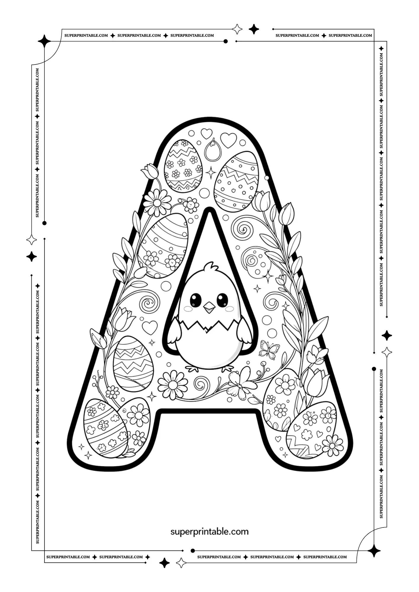Floral Easter Spring Alphabet Coloring Pages 1