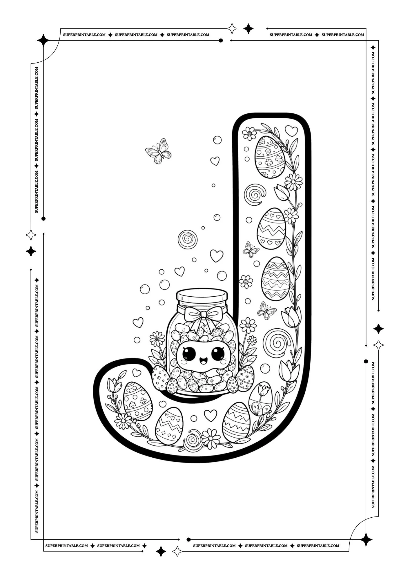 Floral Easter Spring Alphabet Coloring Pages 10