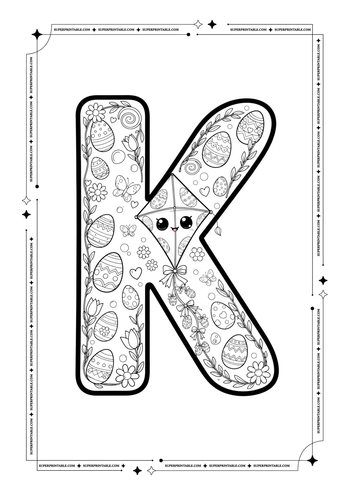 Floral Easter Spring Alphabet Coloring Pages 11