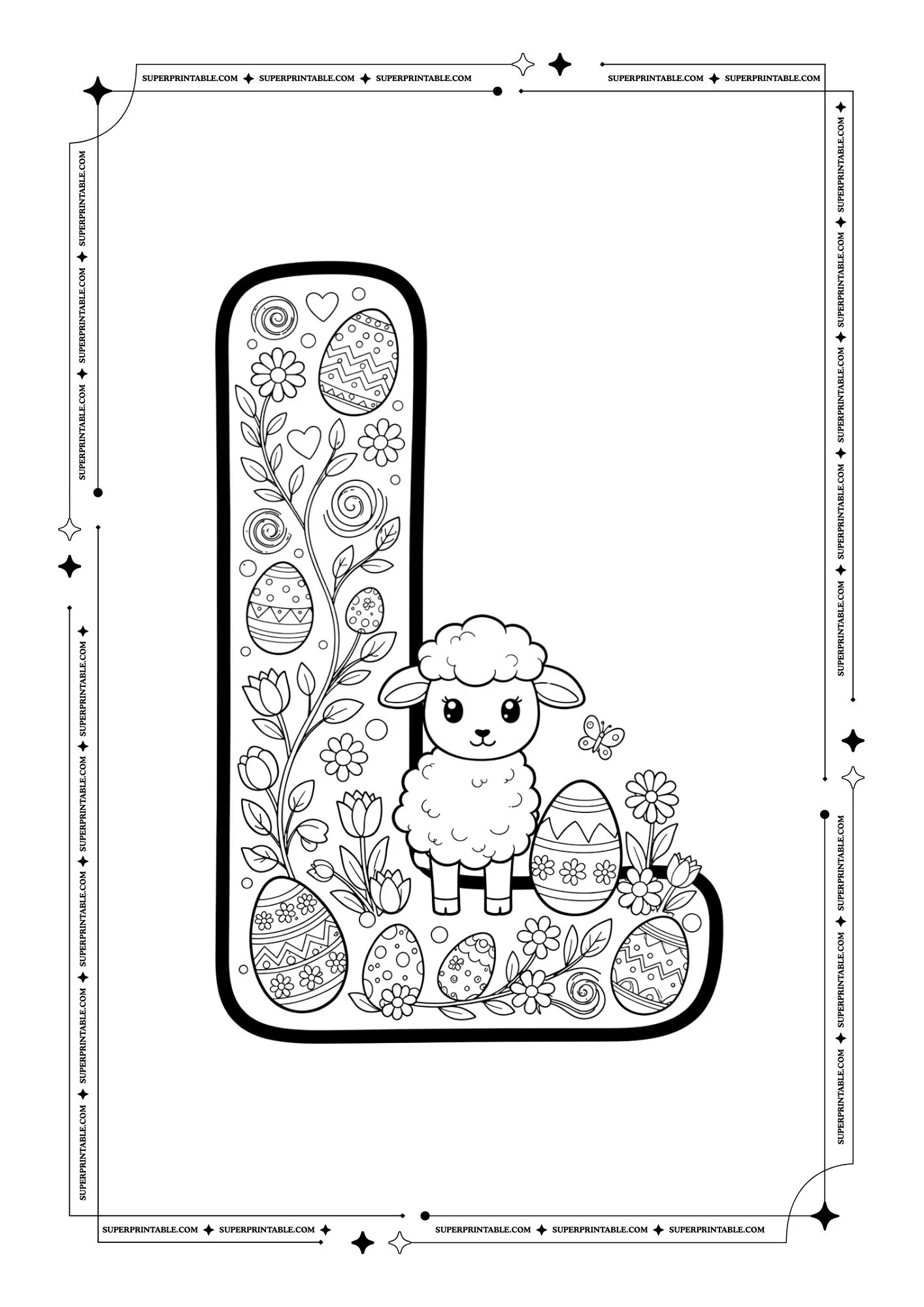 Floral Easter Spring Alphabet Coloring Pages 12